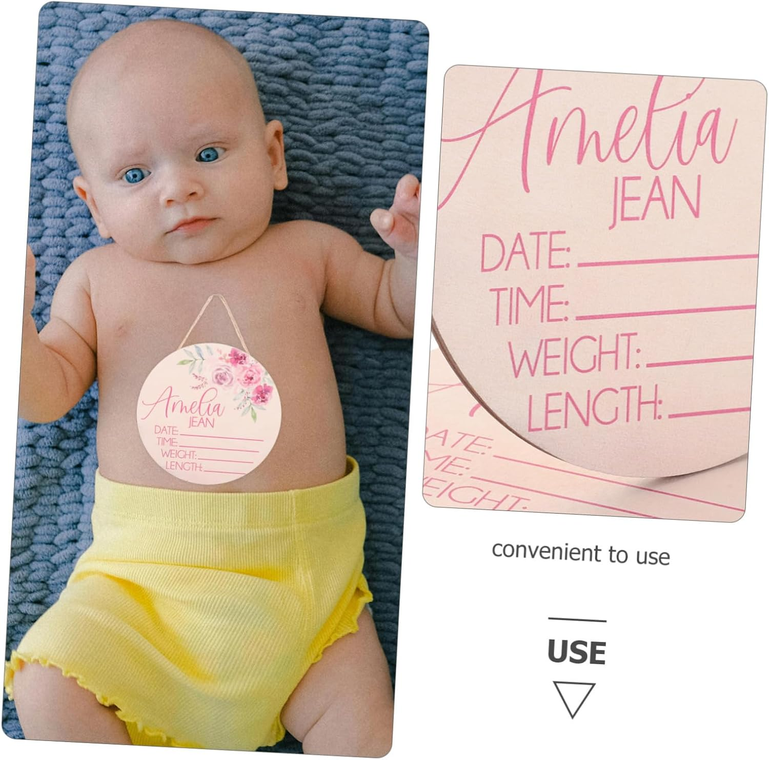 Abaodam 2Pcs Wooden Name Announcement Sign for Newborn Birth Announcement Plaque for Hospital Nursery Decor for Photo Props Record Name Weight Height Birth image number 5