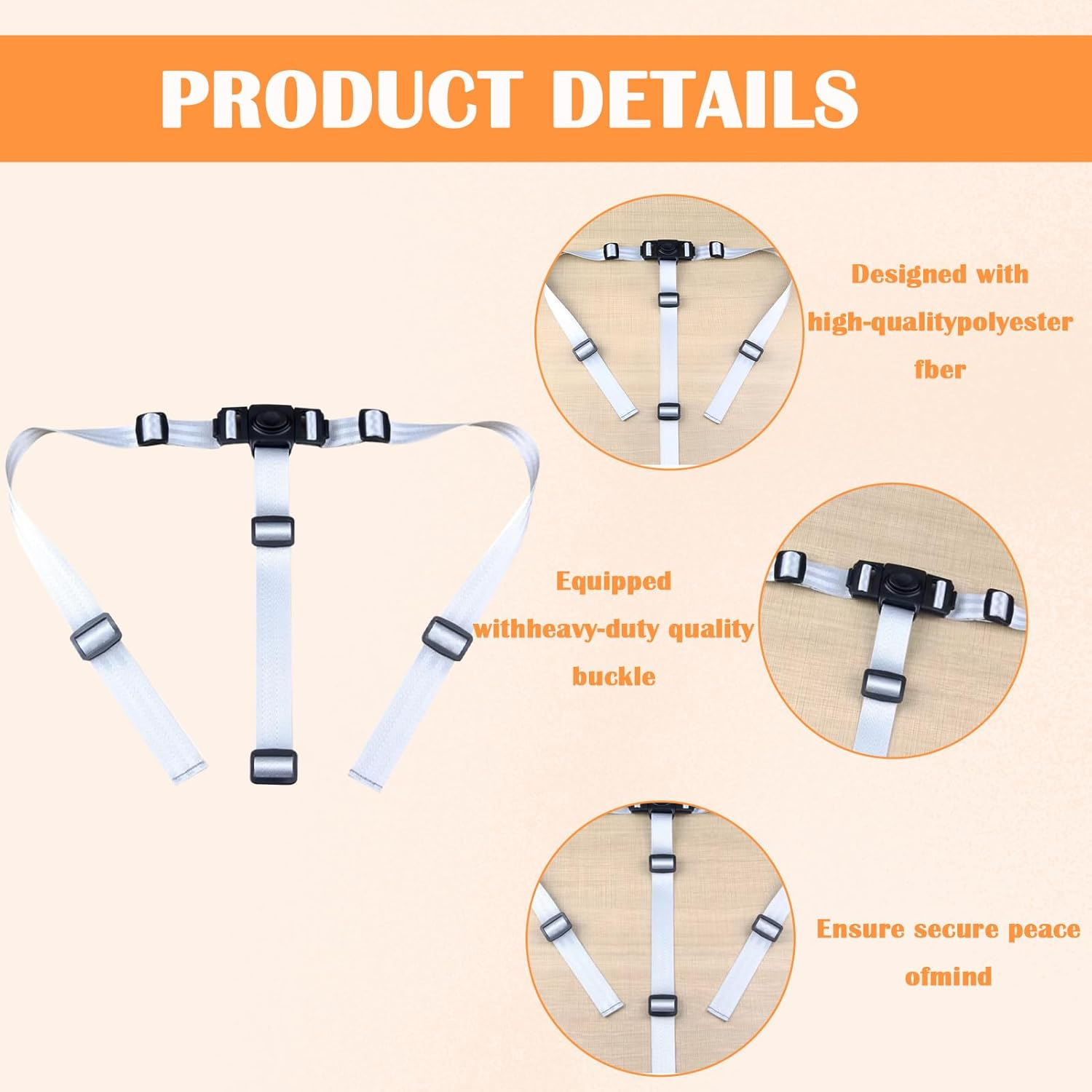 Baby High Chair Strap, 1 PCS Kids Chair Seat Belt, High Chair Straps Replacement for IKEA Antilop High Chair, Heavy Duty 3 Point Harness Seat Belt, Soft & Comfortable on Baby'S Skin, Easy to Use image number 1