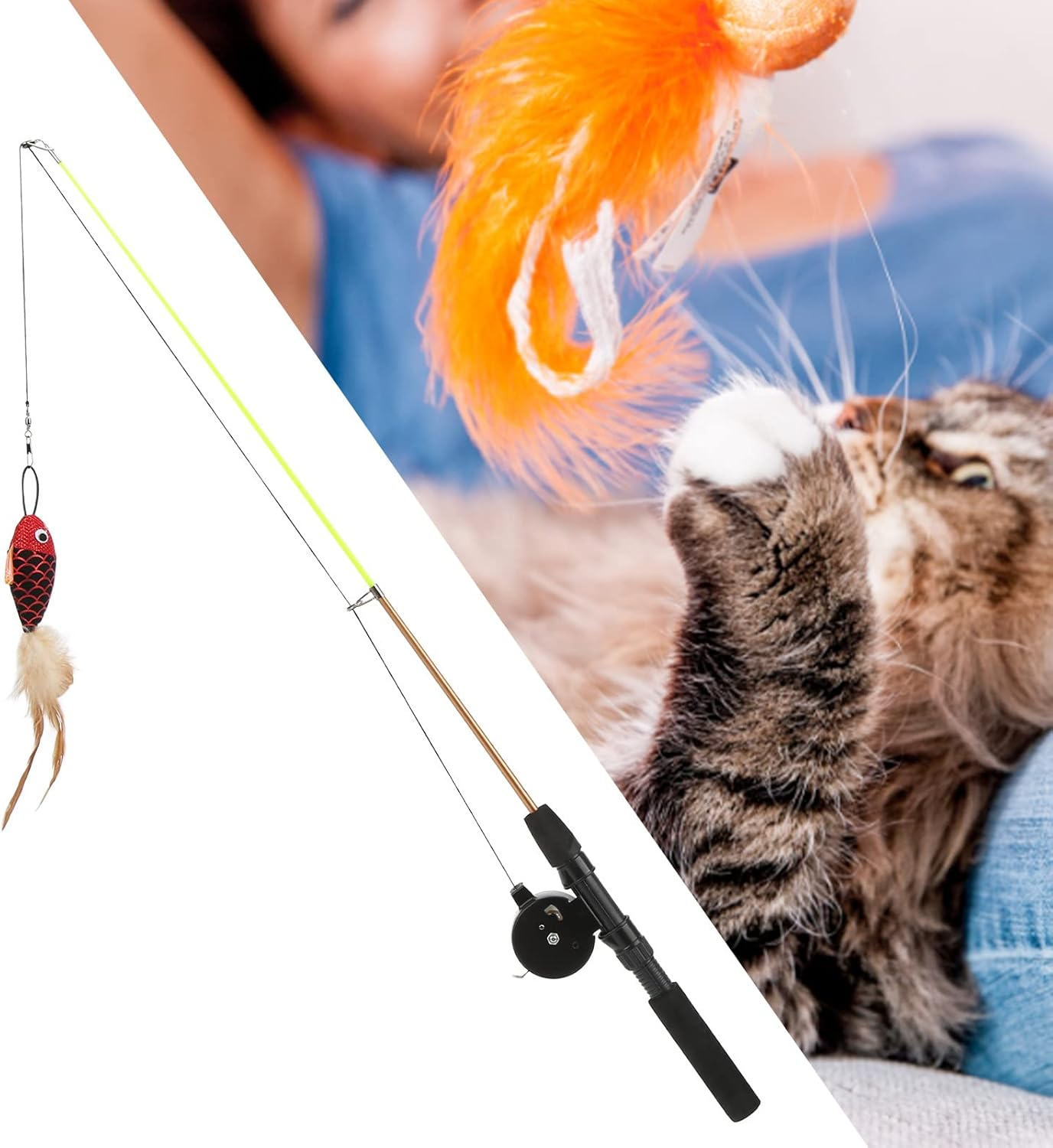 Cat Fishing Pole Toy, Retractable Cat Toy Fishing Pole, Interactive Cat Toy, Cat Toys for Indoor Outdoor, for Bored Cats Chase and Exercise, Bite Resistant, Safe and Non Toxic image number 5