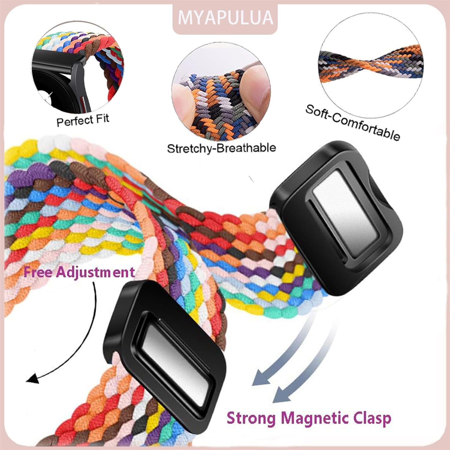 2 Park 20Mm Braided Magnetic Bands for Samsung Galaxy Watch 7/FE/6/5/4 Band 40Mm 44Mm/Galaxy Watch 6 Classic Bands 47Mm 43Mm/Watch 4 46Mm 42Mm Women/Men,Stretchy Nylon Sport Strap for Samsung Watch 5 Pro 45Mm/3 41Mm/Active 2 - 06-Black/Gray image number 4
