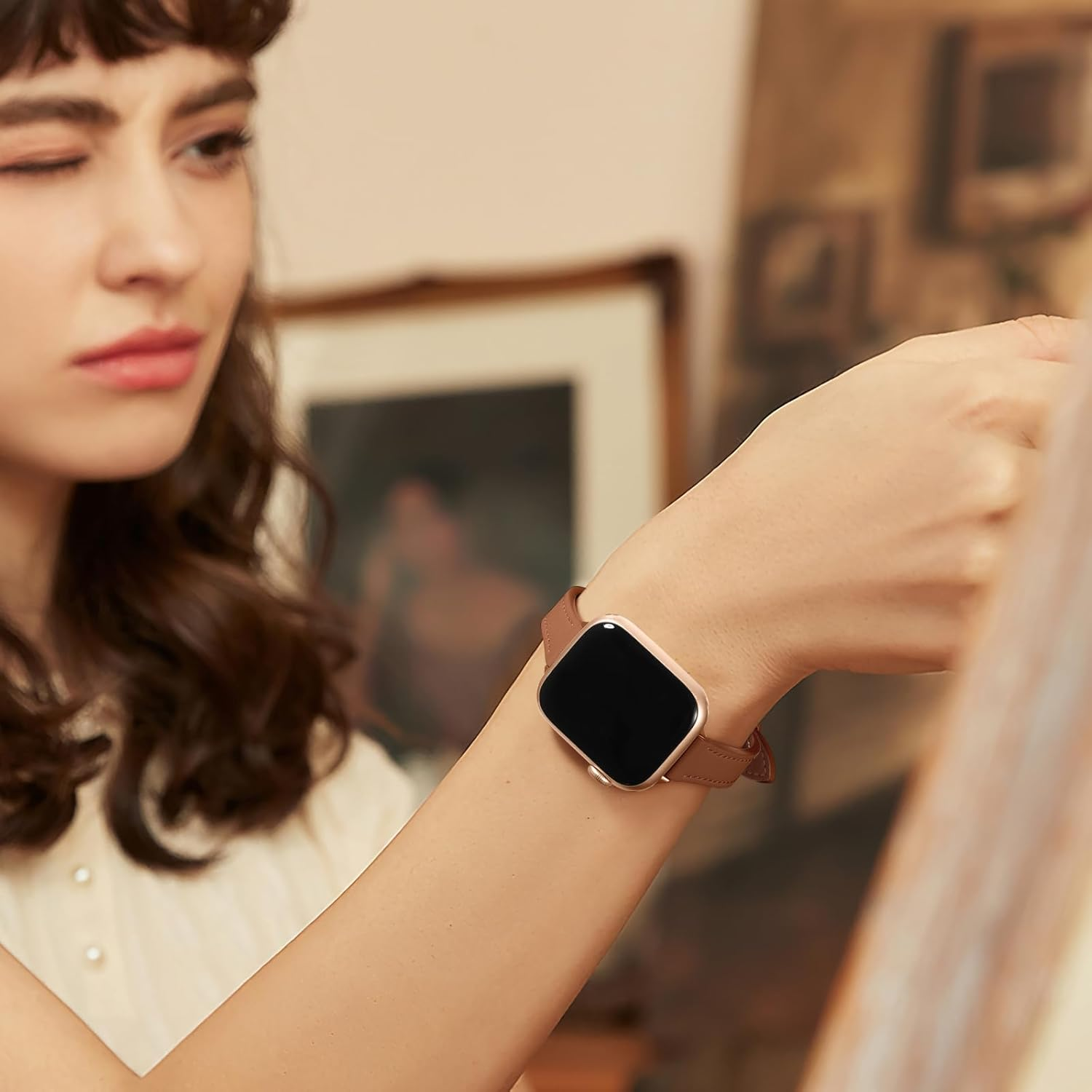 Witzon Slim Leather Straps Compatible with Apple Watch Strap 38Mm 40Mm 41Mm 42Mm 44Mm 45Mm Women, Top Grain Genuine Leather Strap Thin Watch Wristband for Iwatch Series 9 8 7 6 5 4 3 2 1 SE Ultra image number 5