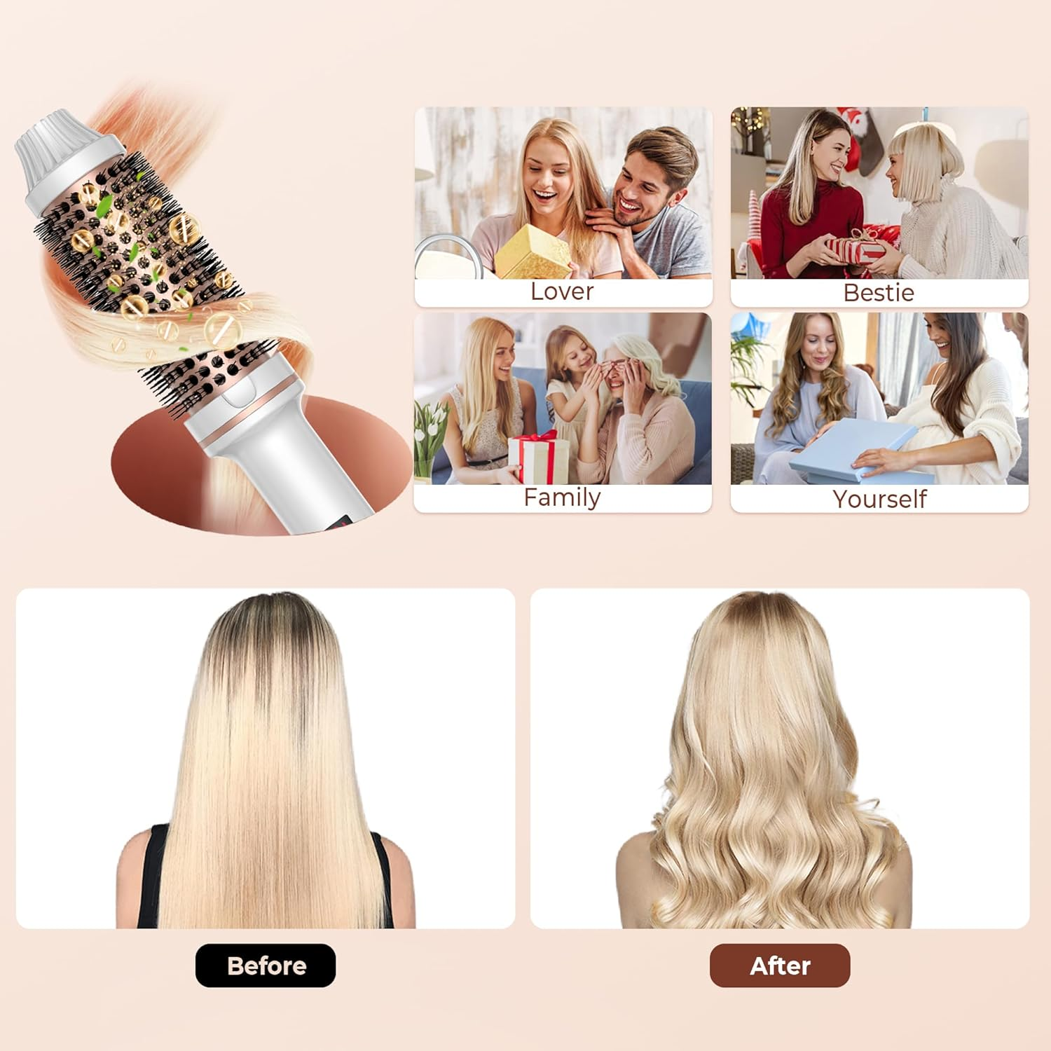 Thermal Brush, 3-In-1 Thermal Brush 38 Mm, LCD Display 120-200&deg;C, Increase Hair Volume, Loose Curls, Straight Hair, Lightweight Compact Size image number 5