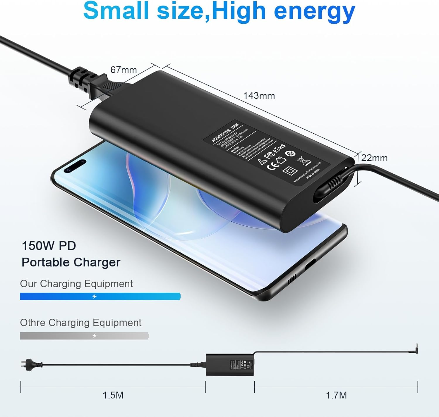 150W 19.5V Laptop Charger for HP Zbook 15 16 17 15U 15V G3 G4 G5 G6 G7 G8 G9,Fury 15 17 G7 G8,Studio G9 G8 G7 G6 G5 G4 G3,Power G10 G9 G8 G7 OMEN Pavilion Victus 15 17 Power Supply Cord image number 6