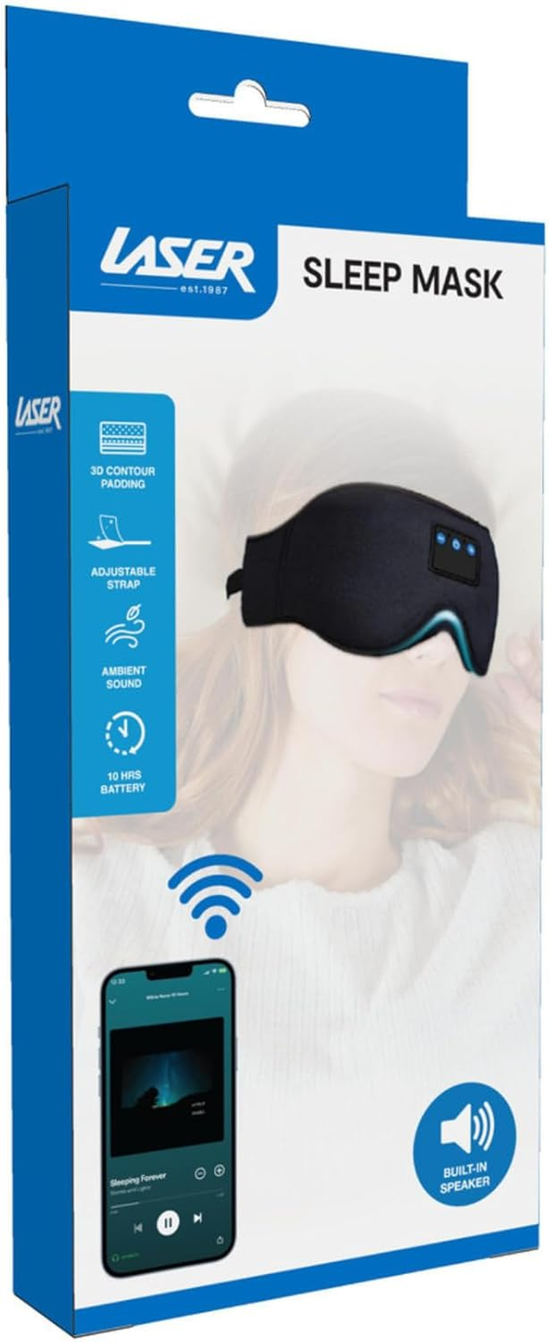 Laser Sleep Mask with Bluetooth 5.3 Headphones &ndash; Black 3D Contoured Eye Mask, Memory Foam Comfort, 10Hr Battery, USB-C Rechargeable, Travel & Sleep Headphones image number 6