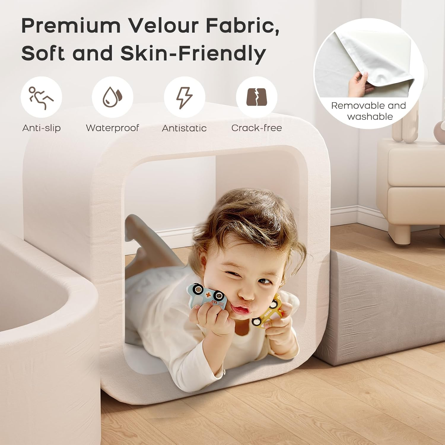 Banasuper 6-Piece Kids Climbing Foam Blocks Playset - with Ball Pit for Toddlers Crawling, Sliding and Playing Indoor (Balls Not Included), Soft Foam Climbing Toys image number 5