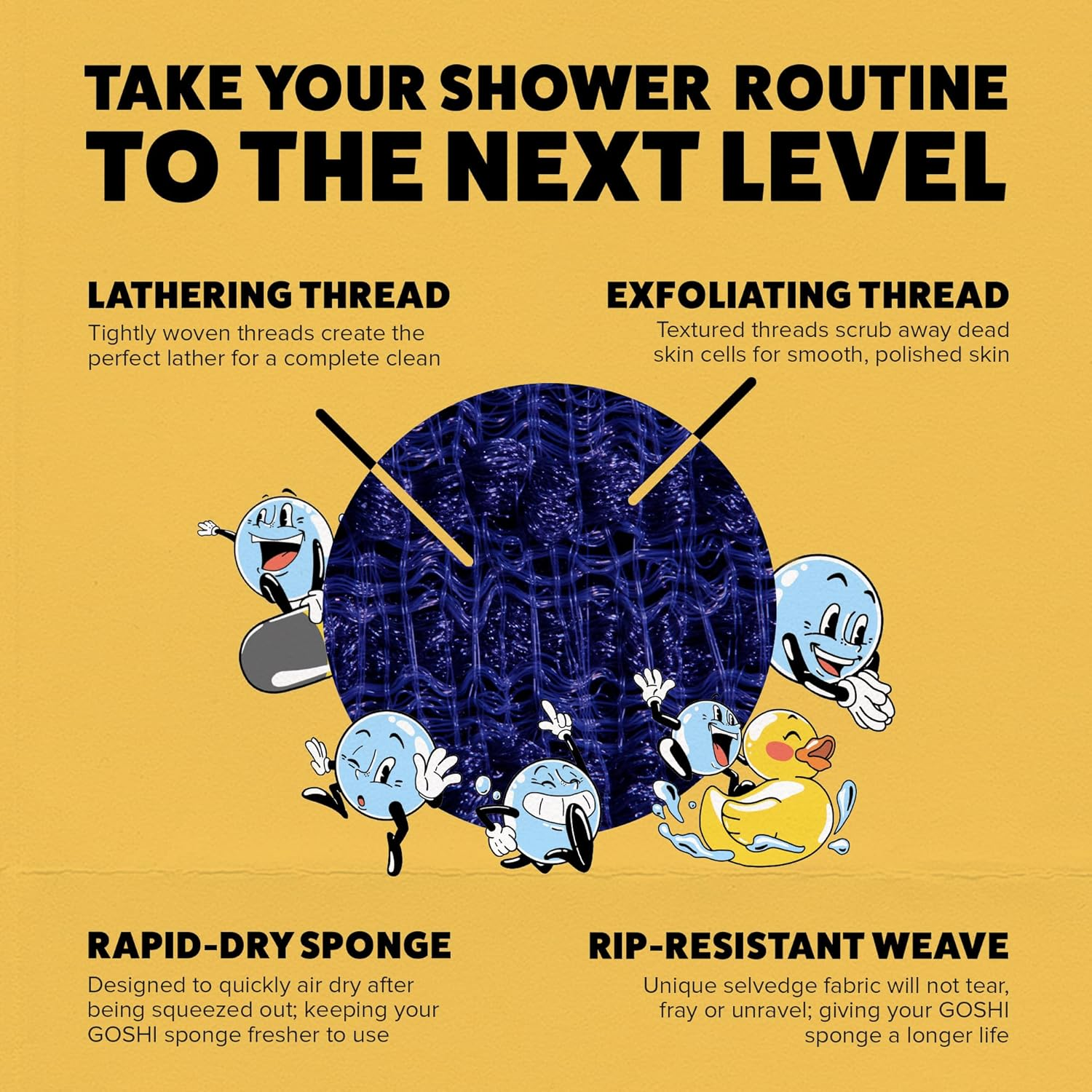 GOSHI Exfoliating Shower Sponge - Rip-Resistant, Rapid-Drying Exfoliating Bath Sponge for All Skin Types - Indigo Blue - Made in Japan - Green image number 2