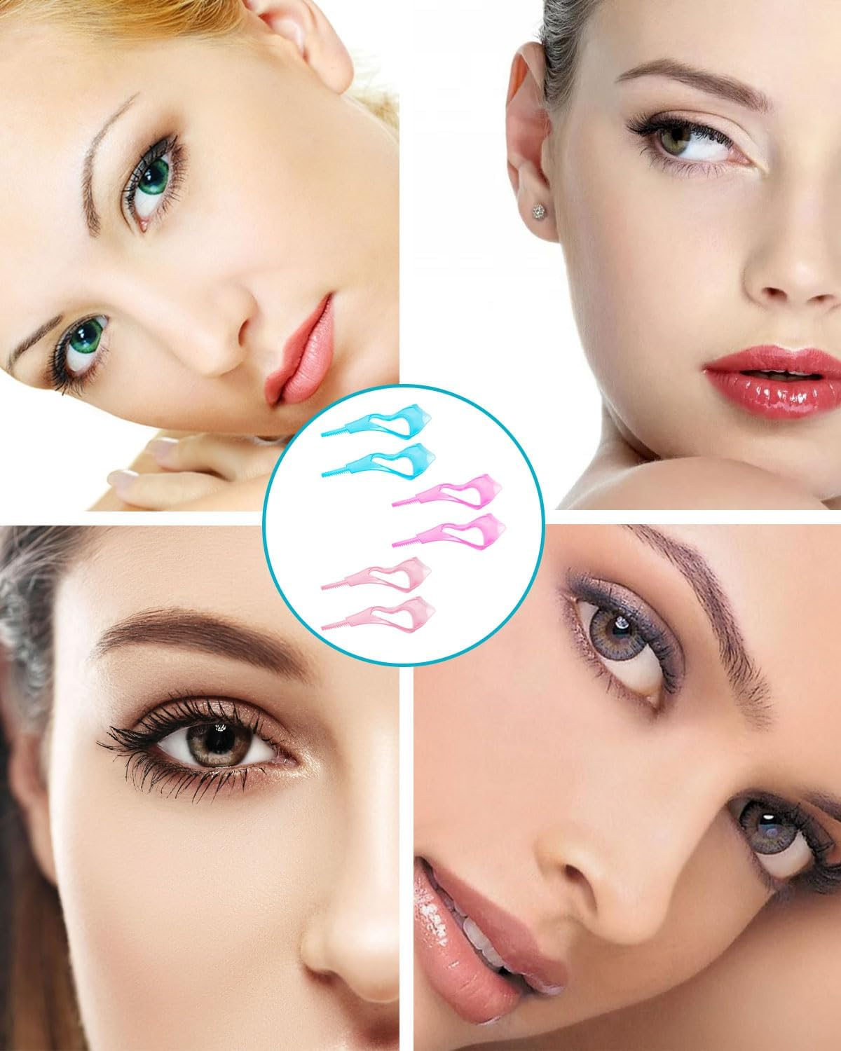 KEMUZ Pack of 6 3-In-1 Mascara Guard Applicator Guide Aid for Upper Lower Eyelashes with Eyelash Comb for Women Girls (Pink + Blue + Red) image number 3