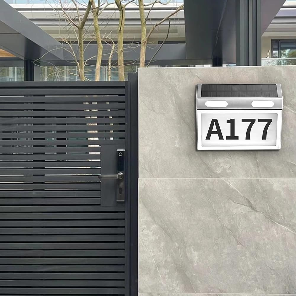 House Numbers for Outside, Solar House Number Solar Address Sign Stainless Steel Address Signs for Houses Waterproof 3-Color Lighting Address Plaque Illuminated Address Sign DIY for Home and Yard image number 1