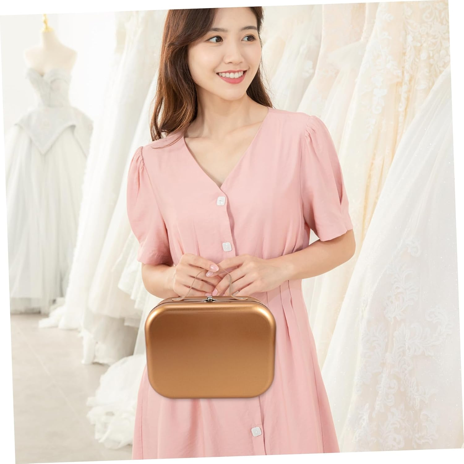 Tinplate Keepsake Storage Case Handle 220X170X108Mm Gold Handheld Packing Box Suitable for Gift Wrapping and Portable Organizing image number 5