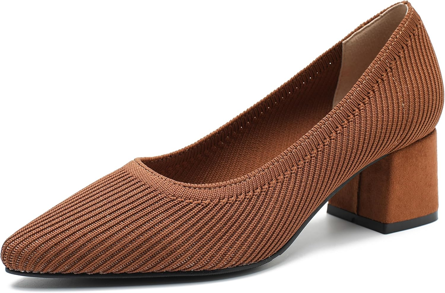 Enelauge Women&rsquo;S Knit Pumps Closed Toe Low Chunky Block Heels Slip on Comfortable Pointed Toe Office Work Dress Business Wedding Prom Shoes