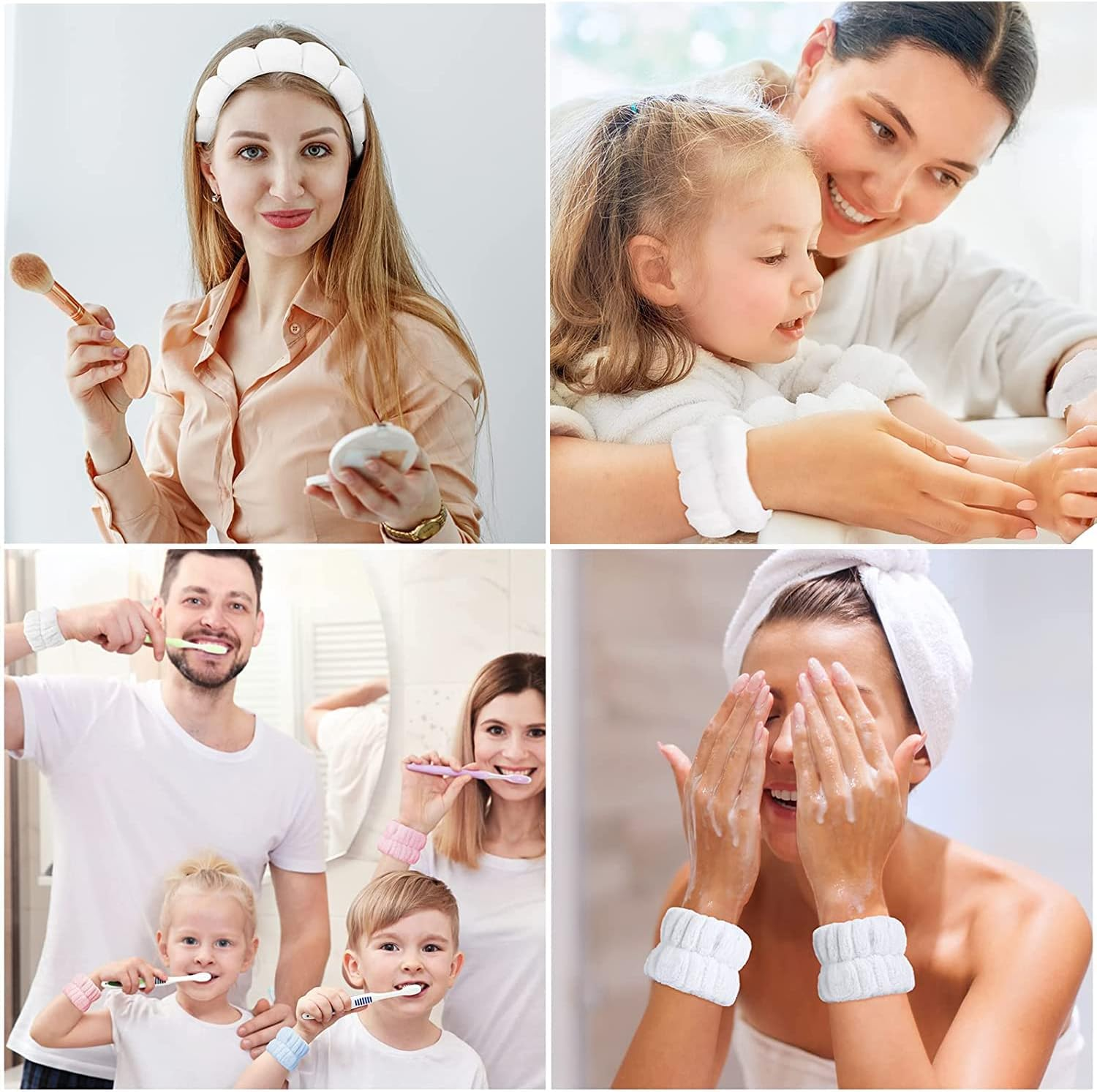 Taicols Pack of 3 Spa Face Headband Wrist, Wrist Wash Bands Set, Soft Skin Care Hair Band, Elastic Wrist Sweatband, Fluffy Cosmetic Headband for Women Girls (White) image number 3