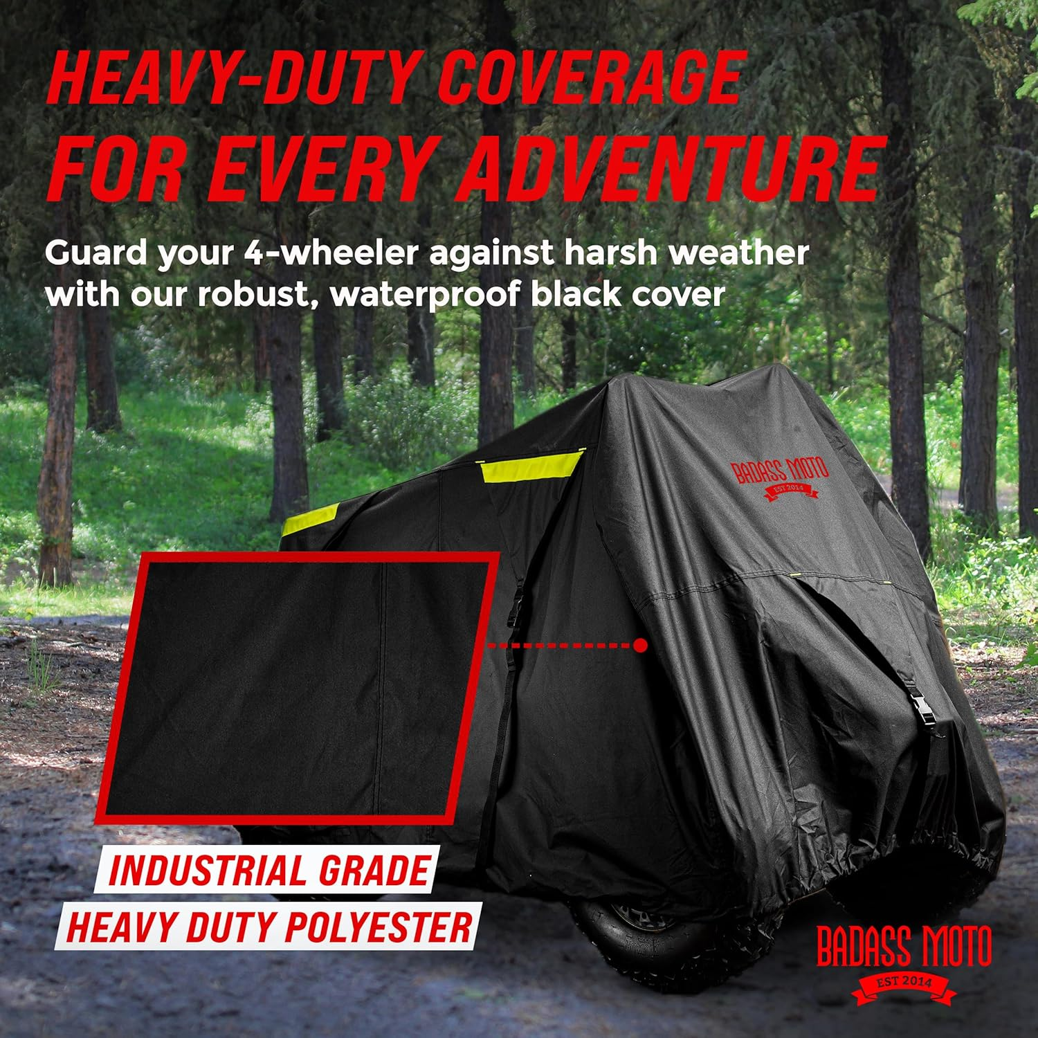 Badass Moto ATV Covers Waterproof Outdoor Ultimate Heavy Duty, Night-Reflective Quad Cover, 4 Wheeler Cover, Easy-Access Zipper & Vents Four Wheeler Accessories - ATV Gifts, Large 95" Long image number 6