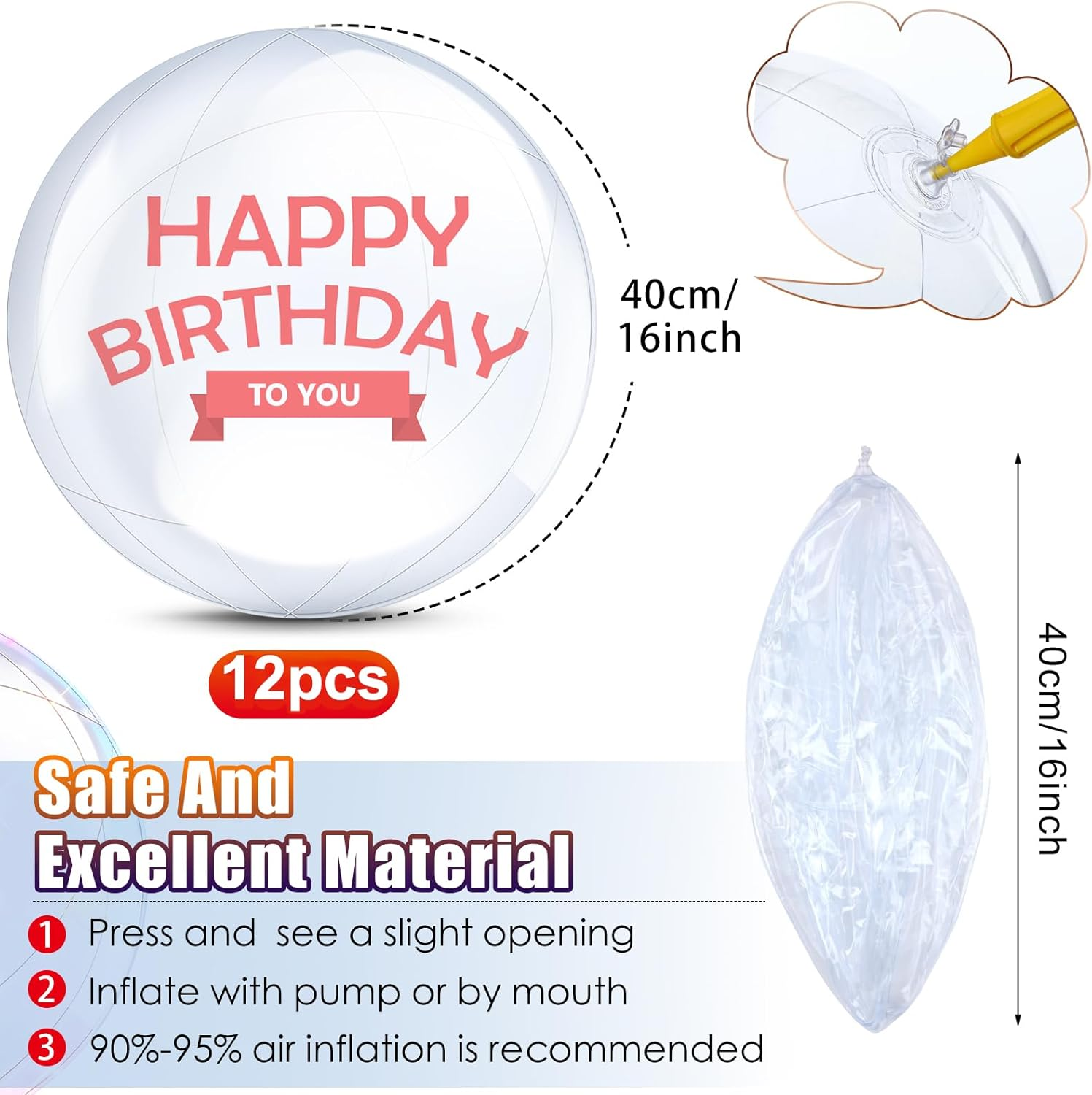 Hungdao 12 Pieces Inflatable Clear Beach Ball Bulk 16 Inch Transparent Bubbling Cauldron Ornament Ball for Ocean under the Sea Hawaii Halloween Party DIY Favors Decorations image number 1