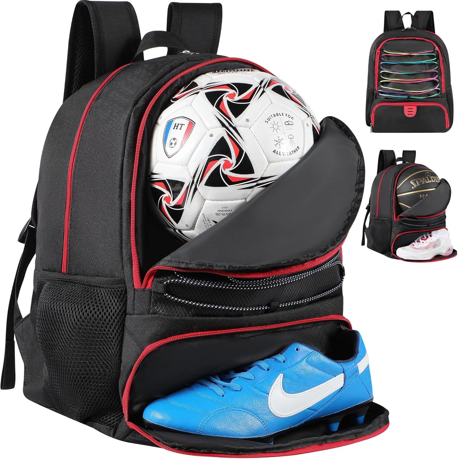 Basketball Bag Backpack for Men Women with Ball & Shoes Compartment 30L Capacity Lightweight Breathable Boys Girls Soccer Ball Bag Backpack Fit Volleyball Football Sports Travel School Gym