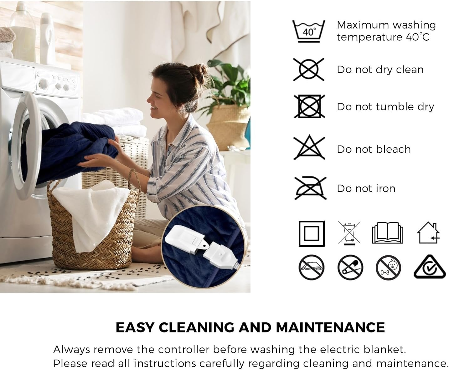 Electric Throw Rug with Flannel Fabric 9-Hour Timer Snuggle Blanket Overheat Protection Adjustable 9 Heat Washable Single Controler Navy Blue image number 3