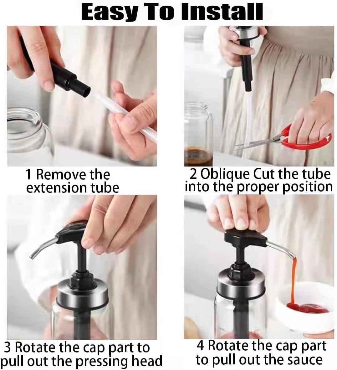 WADY Syrup Dispenser, 2PCS Syrup Dispenser with Pump, Condiment Press Bottles- No Drip, Glass Pump Dispenser 17 OZ, Dispenser Great for Ketchup, Salad, BBQ Sauce,Honey, Oyster Sauce, Oil (Black) image number 2