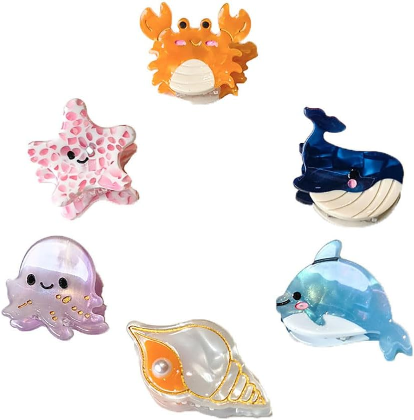 6PCS Sea Animals Small Hair Claw Clips for Women Girls Mini Ocean Hair Clip Hair Accessories with Sturdy Grip White Elephant Gifts image number 5