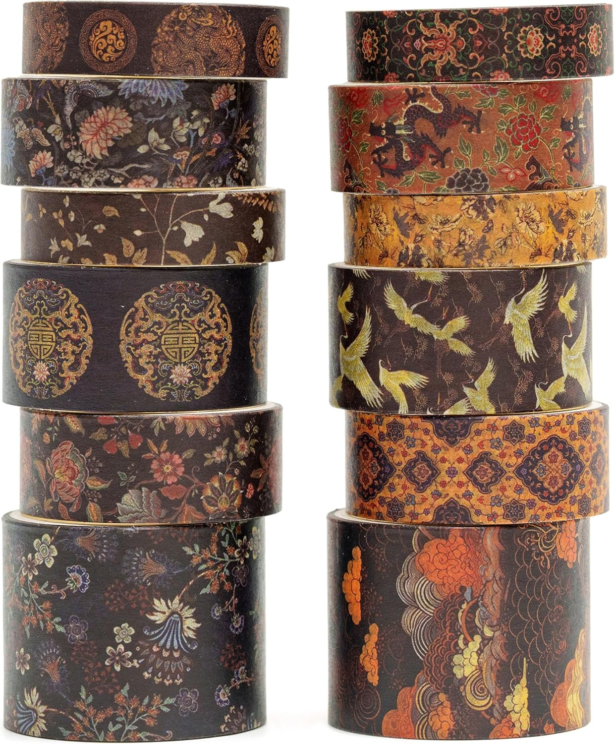 Songdao 12 Rolls Chinoiserie Washi Tape Set Chinese Arts Adhesive Tapes Geometric Garden Decorative Masking Tape Sets for Craft, Kids, Scrapbook, DIY, Gift Wrapping (Whispers of Dragon)
