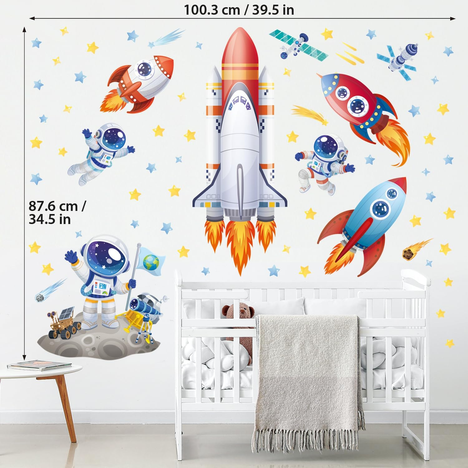 DECOWALL SG2-2416 Rocket Astronaut Wall Stickers Decals Kids Bedroom D&eacute;cor Nursery Boys Galaxy Stars Outer Space Planets Solar System Dark Removable Decoration Living Spaceship Window Art Mural Peel image number 4