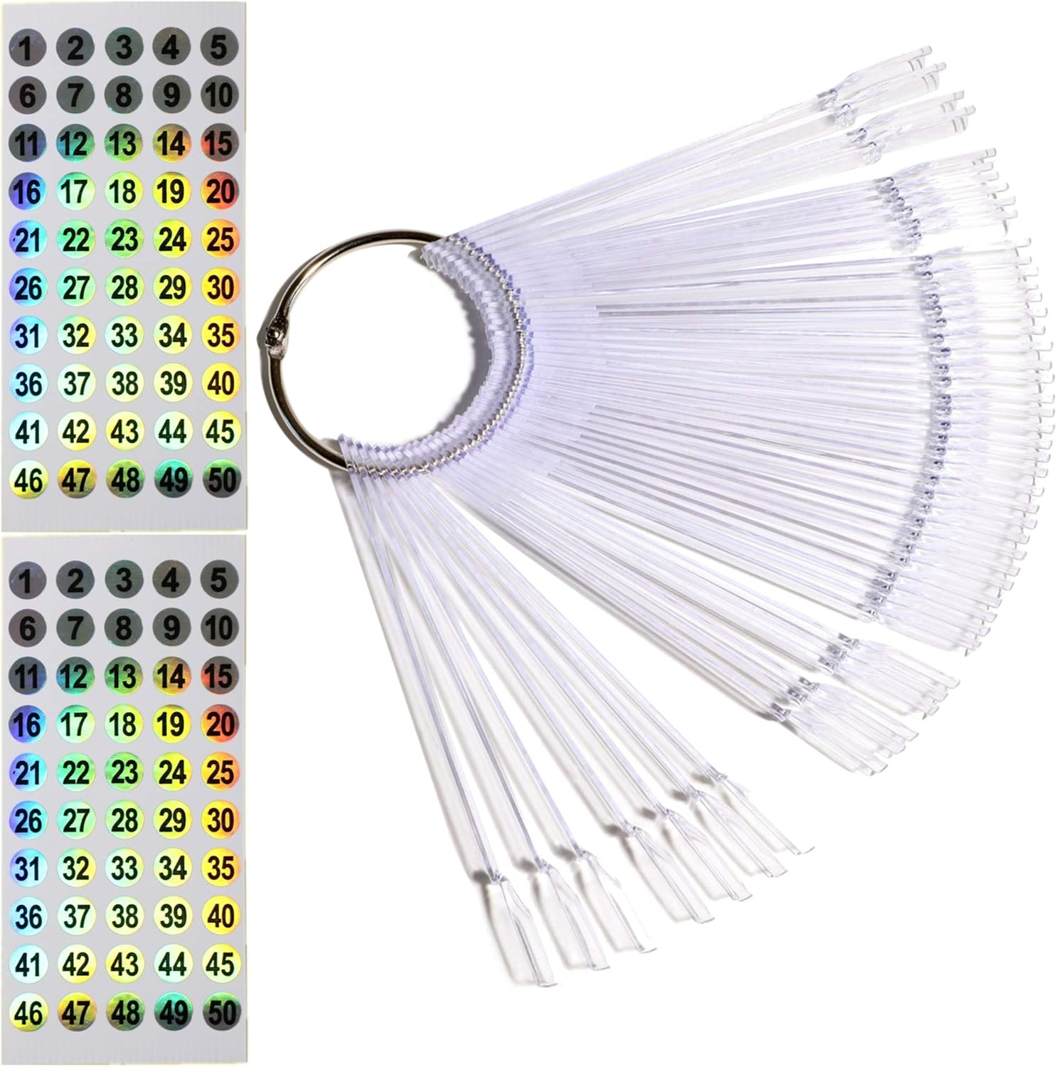 WOKIRO Pack of 50 Nail Display with Ring and Number Stickers 1-50, Presentation Tips Nails, Pattern Tips for Nails, Almond Practice Tips for Nail Colour Display, Nail Art Nail Tips (Transparent) image number 5