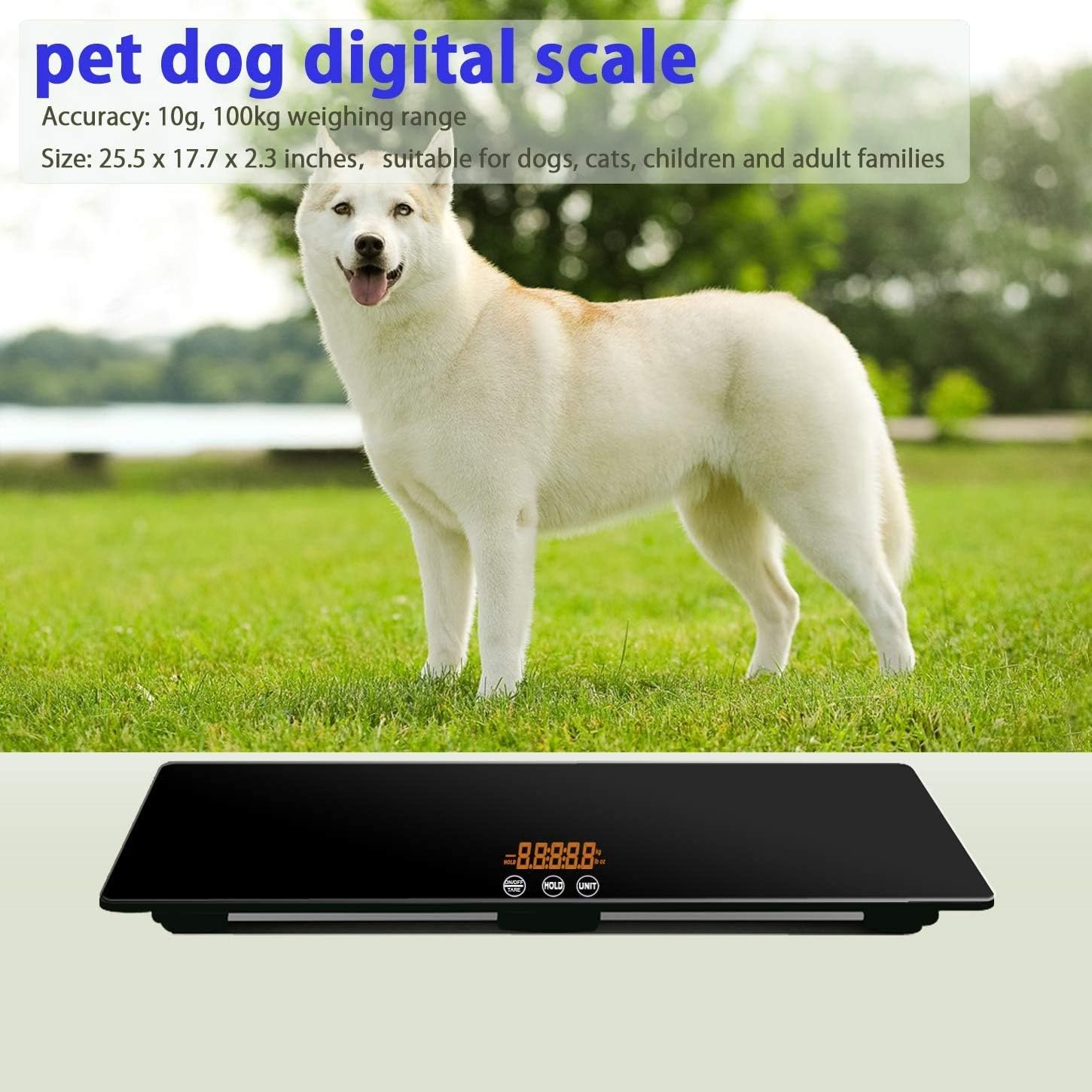 Digital Pet Scale to Measure Dog and Cat with 3 Weighing Modes, Kg, Oz, Lb, 220 Pound, Lbs, Capacity with Precision of 10G, Black 25.6 17.7Inch image number 6