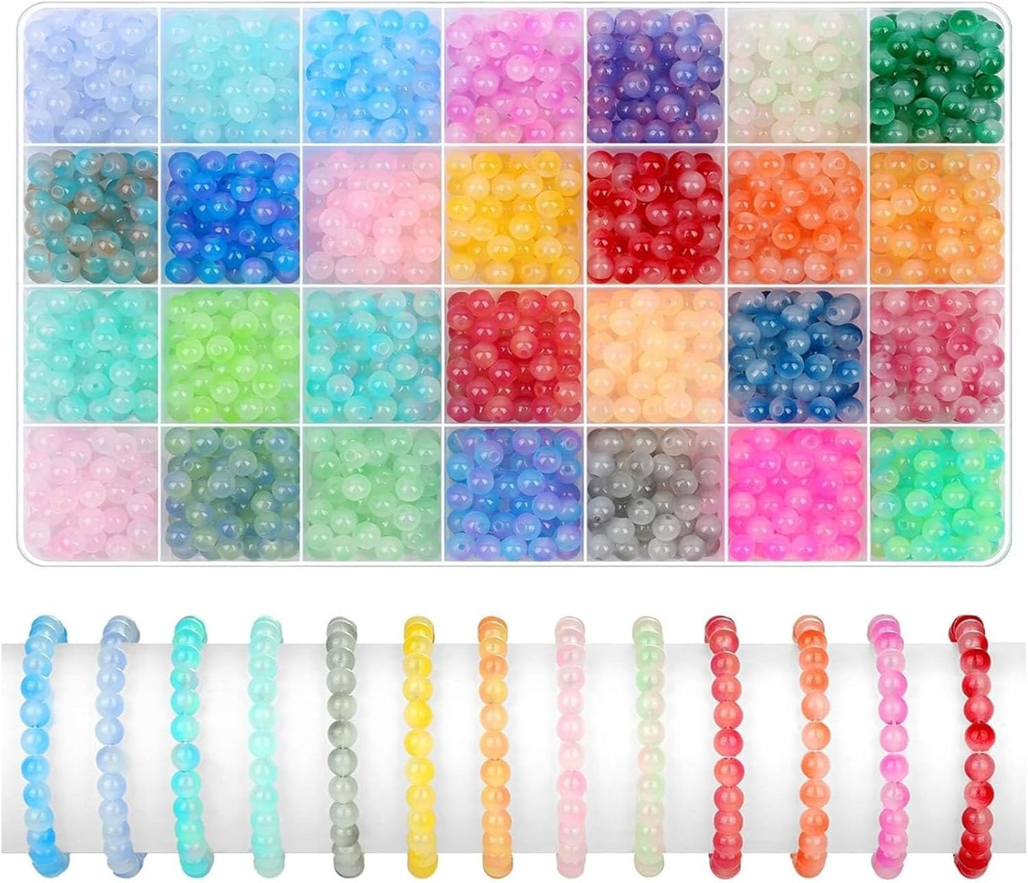 1600Pcs 6Mm Glass Beads Kit with 28 Colors Candy Style for Jewelry Making Bracelet - Perfect Beading Supplies for DIY Jewelry image number 3