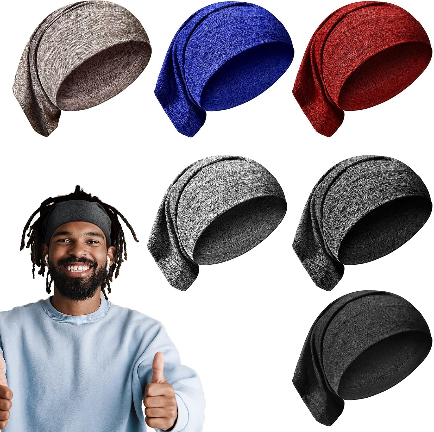 6 Pcs Spandex Dreadlock Cap Dreadlock Tube Unisex Men Women Dreadlocks Bands Elastic Long Hair Dreads Head Wraps Dreads Cap Locks Headbands for Dreads Accessories, 6 Colors (Dark Color)