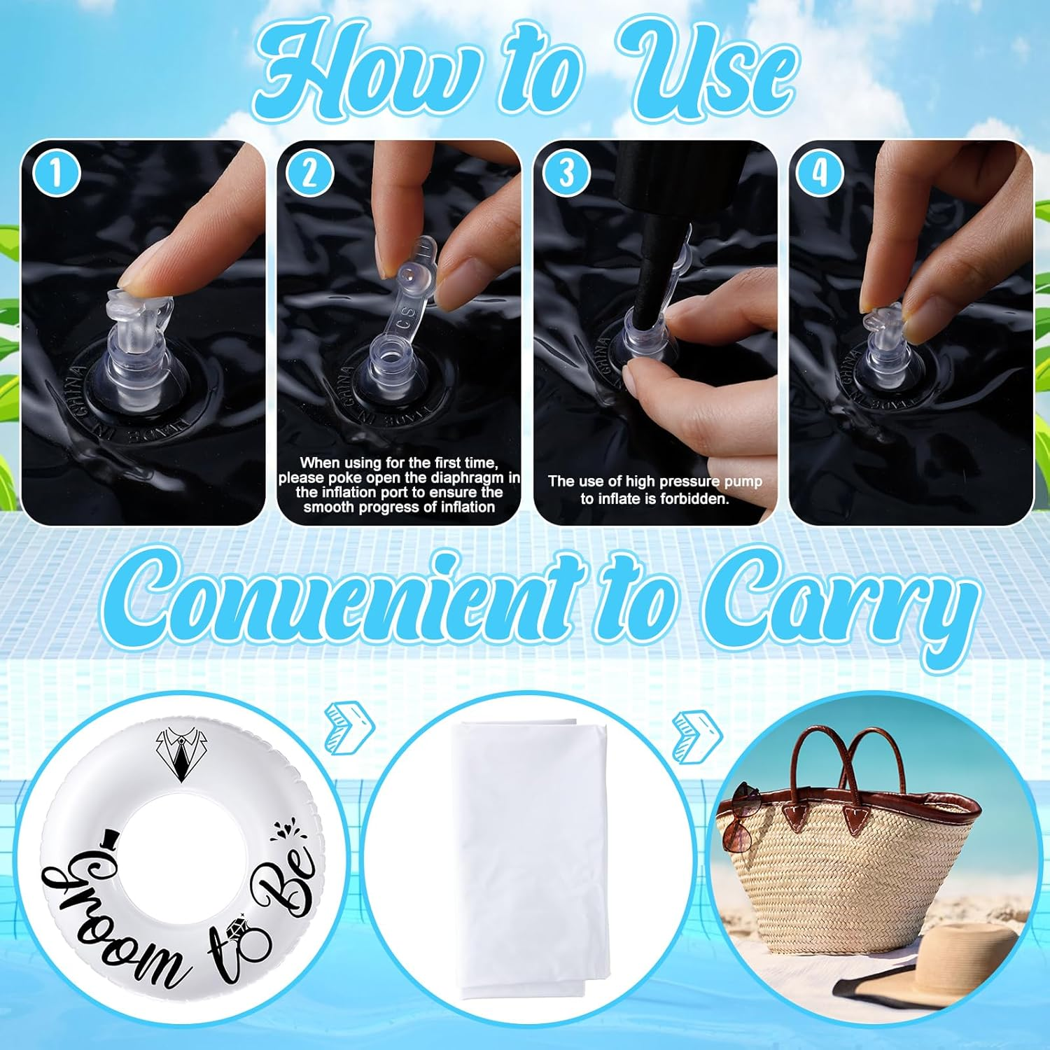 7 Pcs Groom Pool Float Funny Bachelor Party Decorations Inflatable Pool Tubes for Adults 47.24 Inch Team Groom Pool Floaties Party Favors for Bachelor Groom Shower Party image number 2