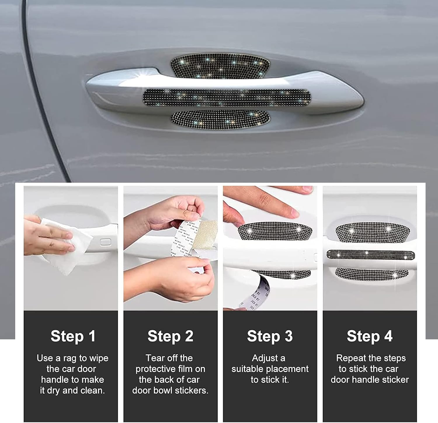 Betterjonny 10PCS Crystal Protector, Rhinestone Stickers Bling Scratch Protector for Women & Girls (Black) image number 5