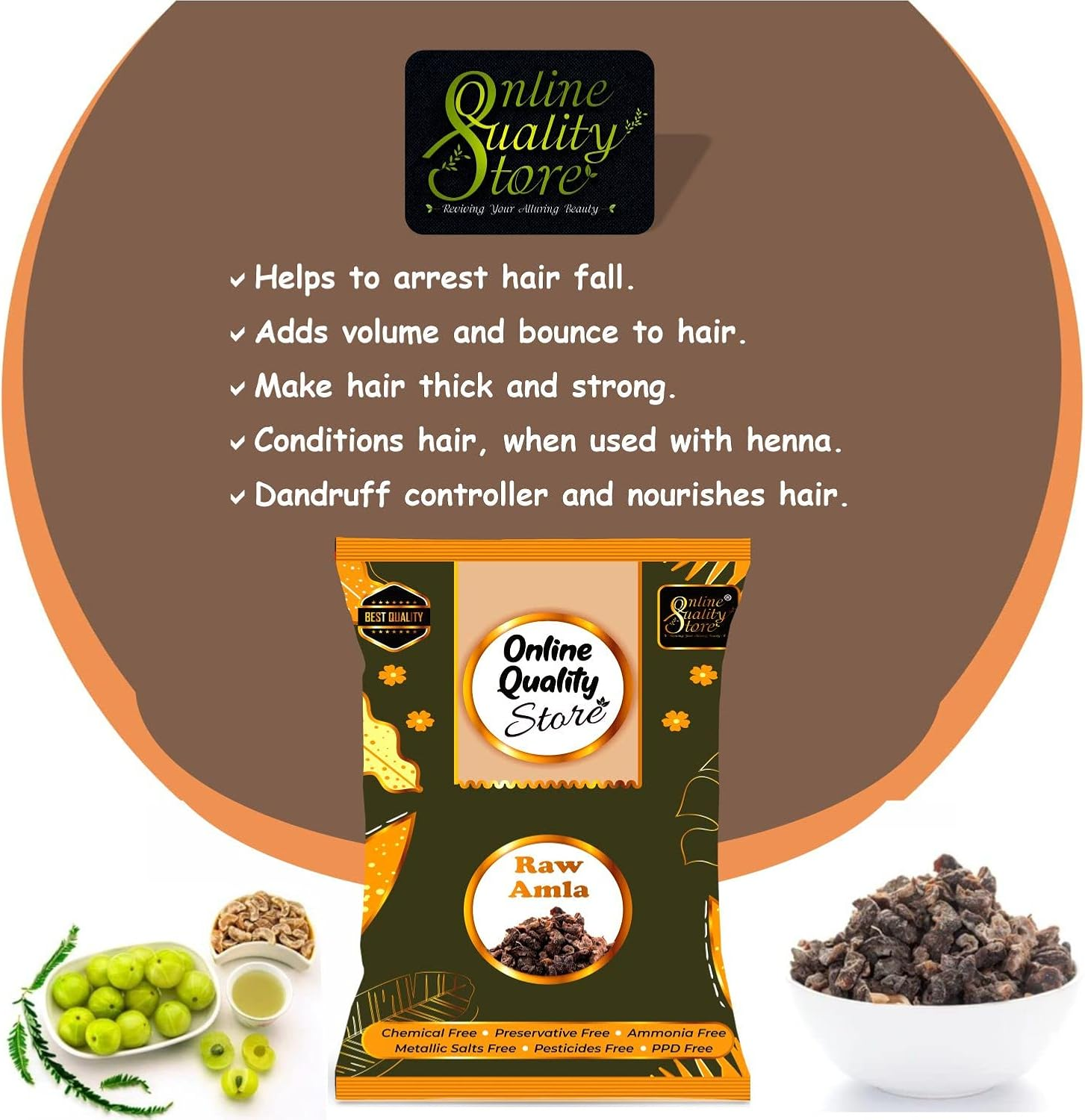Online Quality Store Raw Amla for Hair Natural (Amla) Dried Form, 400G image number 4
