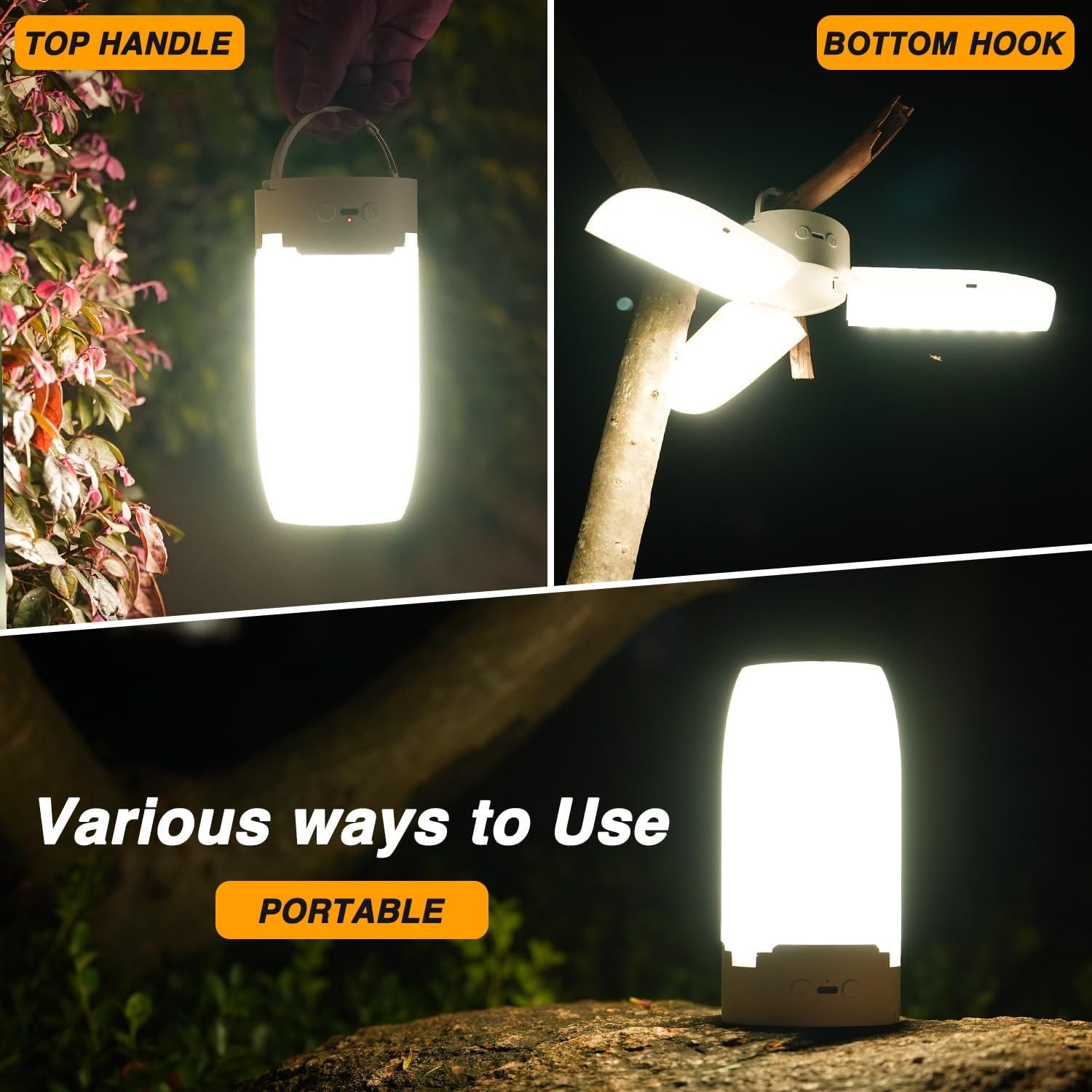 Owwasd LED Camping Lantern, Camping Lights Dimmable Touch 4400 Mah Emergency Light, IPX4 Waterproof, Battery Lamp for Camping, Adventure, Fishing, Blackout Emergency Equipment image number 6