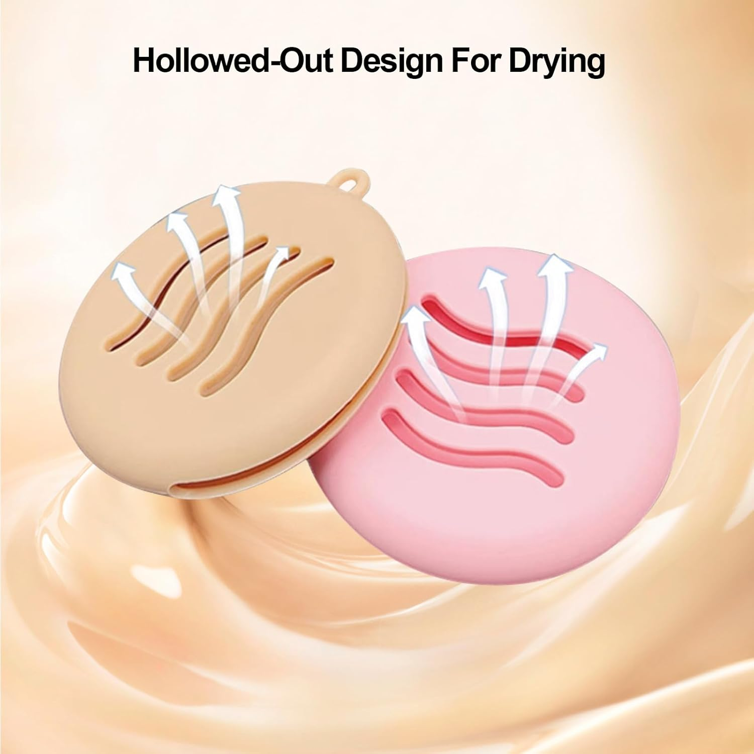 Reayou Silicone Makeup Sponges Case, 2 PCS Holder and Cleaner 2 in 1 for round Triangular Powder Puff, Travel Beauty Facial Blenders Pouch Cosmetic Bag Portable Wash Tools Home Salon Pink Beige image number 1