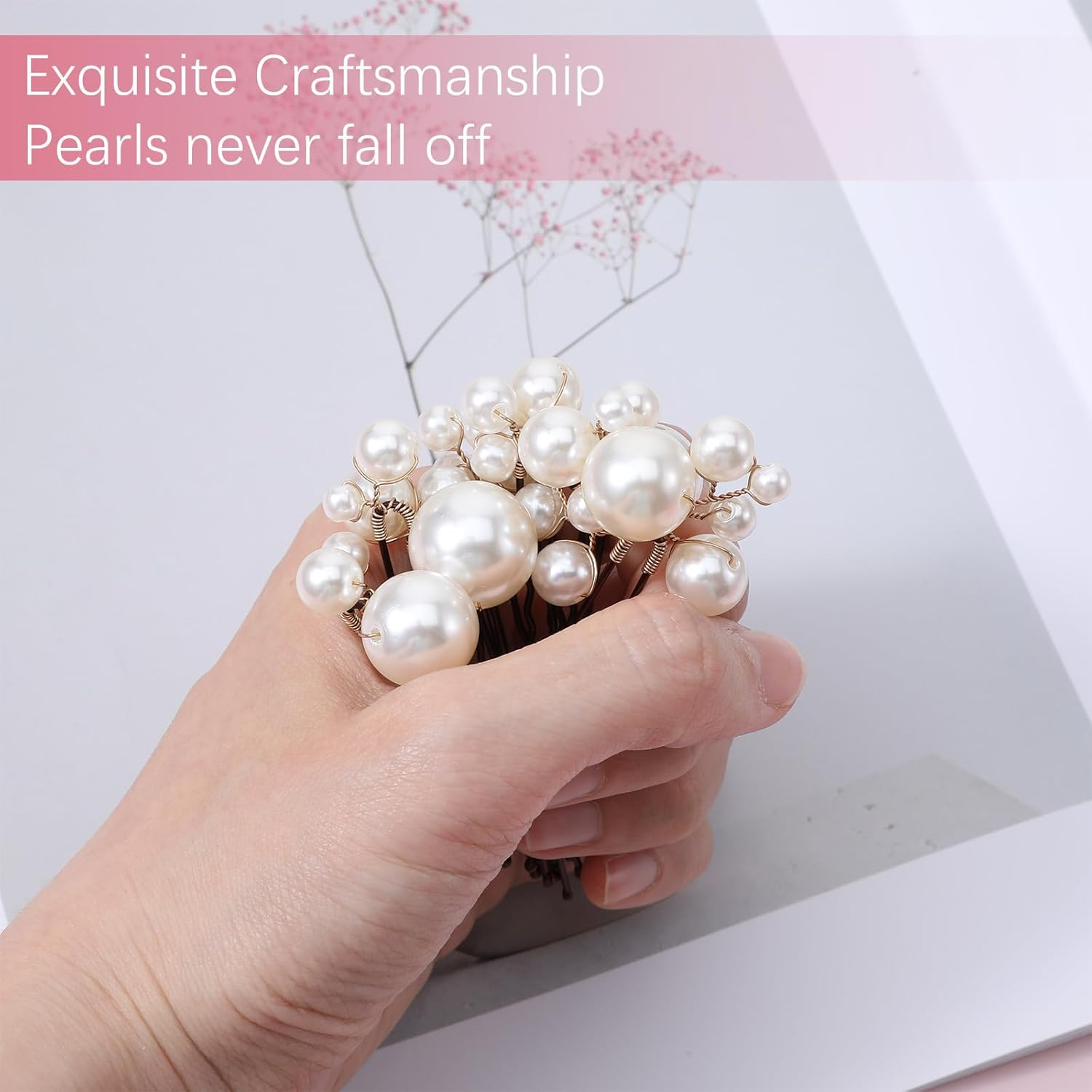 12 PCS Bridal Wedding Hair Pins, Bridal Hair Pearl Crystal Bobby Hairpin Wedding Accessories, Handmade Pearl Hair Accessories for Brides Women Girls (White)