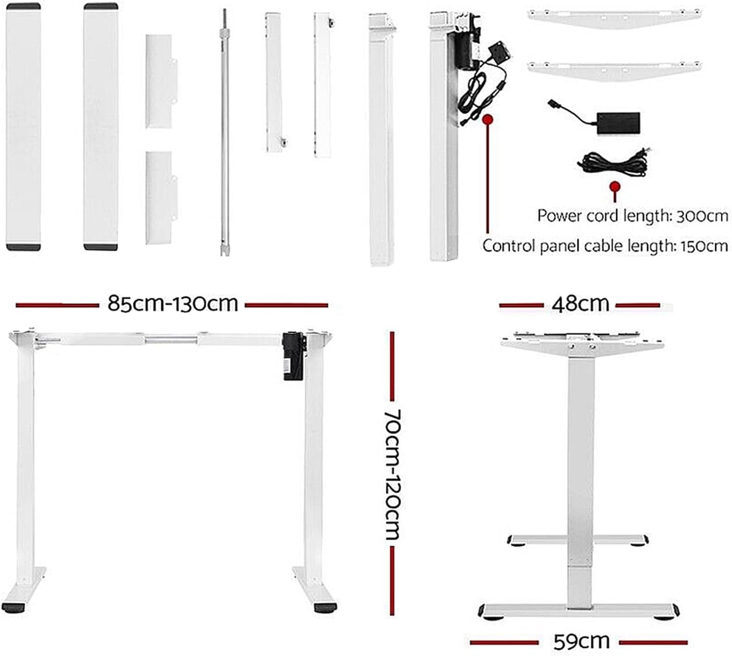 Electric Standing Desk - Motorized Height Adjustable Sit Stand Table with Touch Control Panel, Cable Management, and Headphone Hook - Ideal for Home Office (Black Frame+120Cm Brown Top) - White Frame120Cm Log Top image number 3
