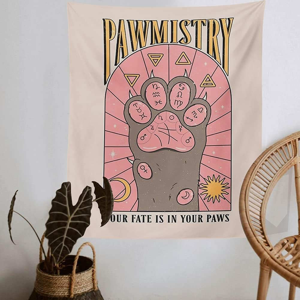 Kawaii Tapestry Kawaii Wall Decor Pink Cat Paw Tapestry Kawaii Room Decor Pink Colorful Tarot Wall Tapestry for for Bedroom Dorm Home Living Room Wall Decor (39Inches(L)*59Inches(W)) image number 3