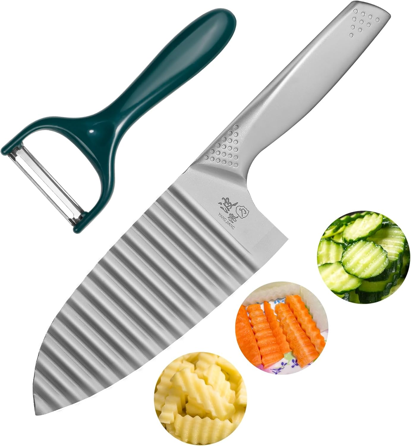 Crinkle Cutter for Veggies Wavy Knife: French Fries Potato Slicer and Peeler Stainless Steel Blade Pickle Chopper for Kitchen image number 2