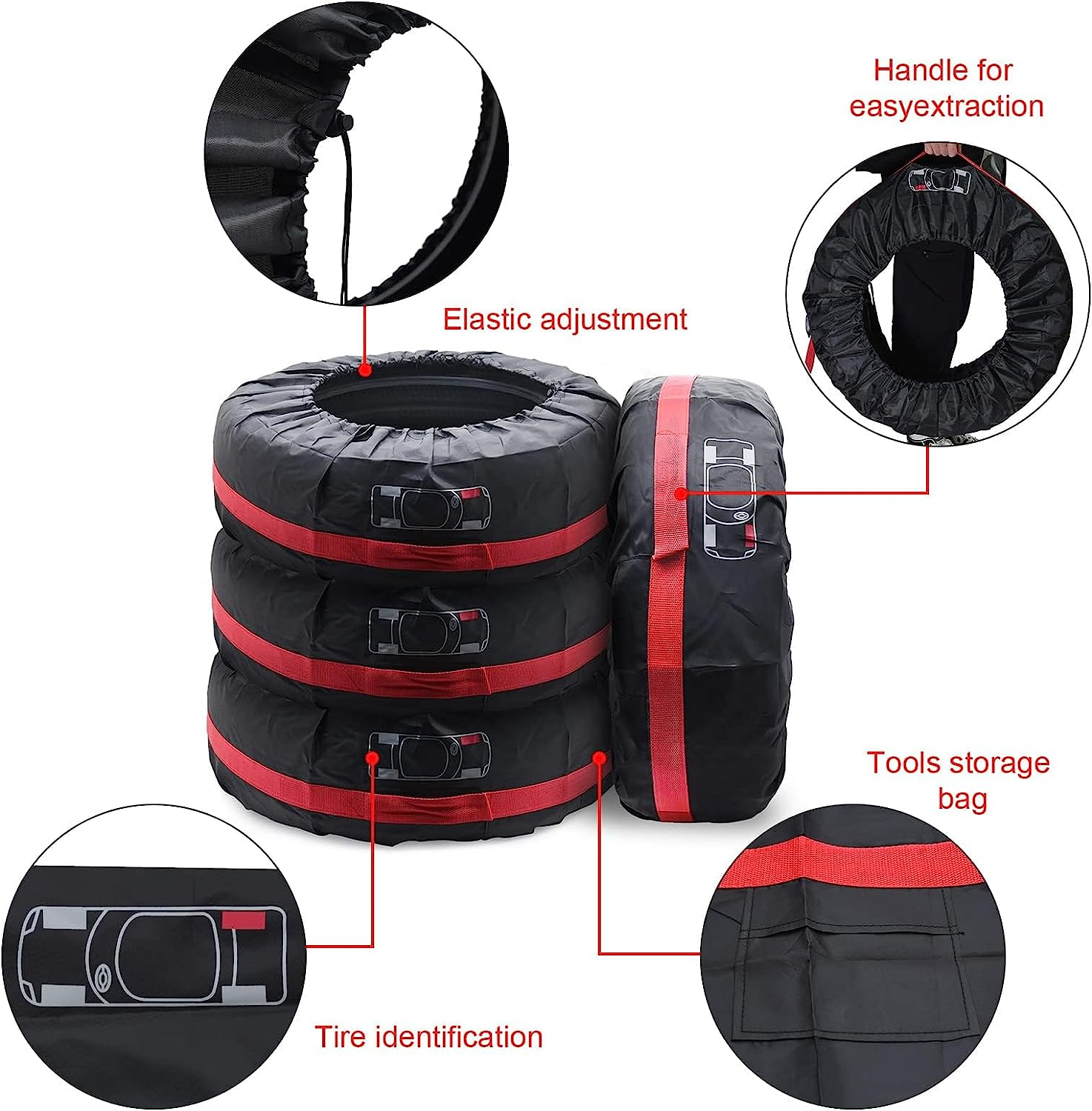 Geloo 4PCS Car Spare Tire Cover, Seasonal Tire Totes, Wheel Storage Bags Vehicle Tyre Accessories Winter Tire Cover Universal Camper Spare Tire Covers Fit for 16&rdquo;-20&rdquo;, Diameter 31&rdquo; image number 1