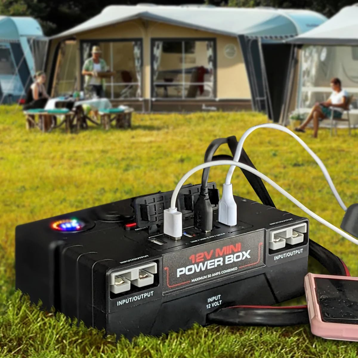 Kickass 12V/DC Mini Power Box - DC Distribution Box- Anderson Input - Solar - Travel Friendly Charge 11 Devices - 6 USB Ports for Ultimate Charging - Built in LED Light - LED Volt Meter - Dust Cover image number 6