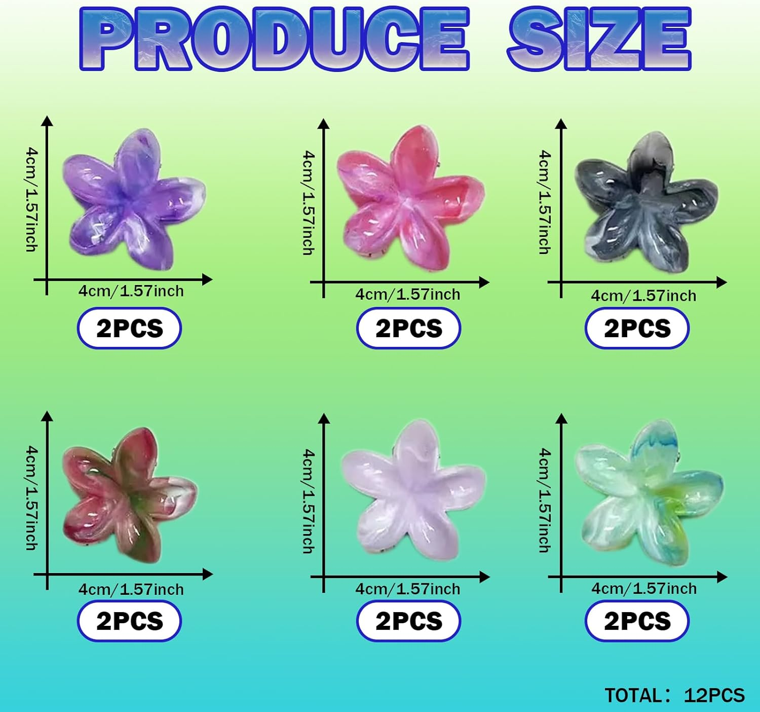 FISH DRAGATE Pack of 12 Hair Clips Flower, Marbled Flowers Hair Clips, Flower Hair Clips, Hair Clip, 6 Colours, Women'S Accessories, Flower Hair Clip, for Girls, Wedding, Party image number 3