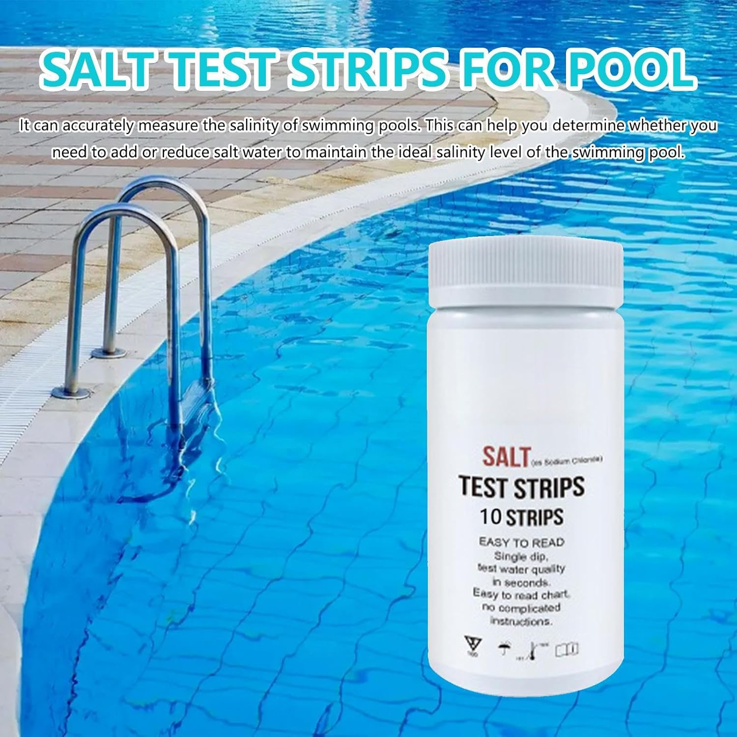 Salt Test Strips for Pool, 10 Counts Salt Pool Test Strips, Salinity Tester, Pool Water Testing Kit, Saltwater Detection Paper Strips for Water Hot Tub, Spa, Swimming Pool image number 2