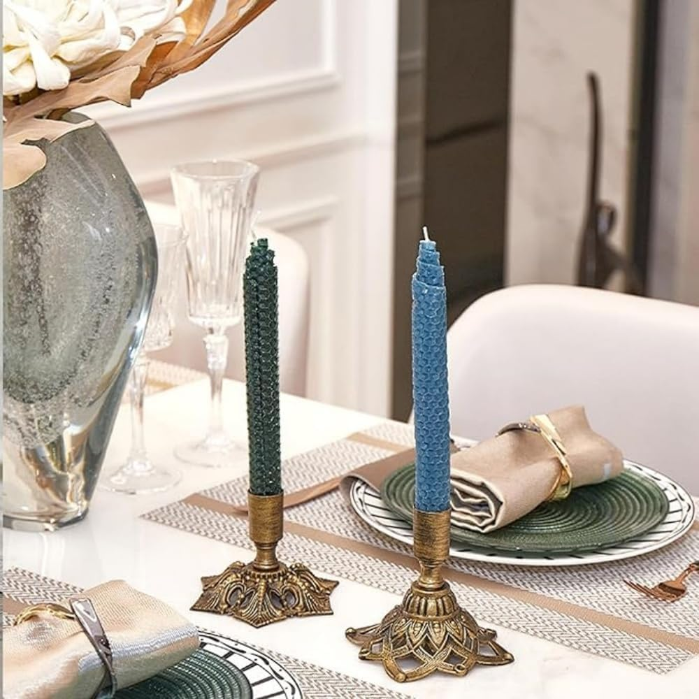 2PCS Brass Taper Candle Holders Candle Stick Holders Set Vintage Metal Pillar Candlestick Holders for Fireplace, Party, Dining, Home, Wedding Decor，Fits 7/8（2.2Cm） Inch Thick Candle&Led Candles ﻿ image number 4