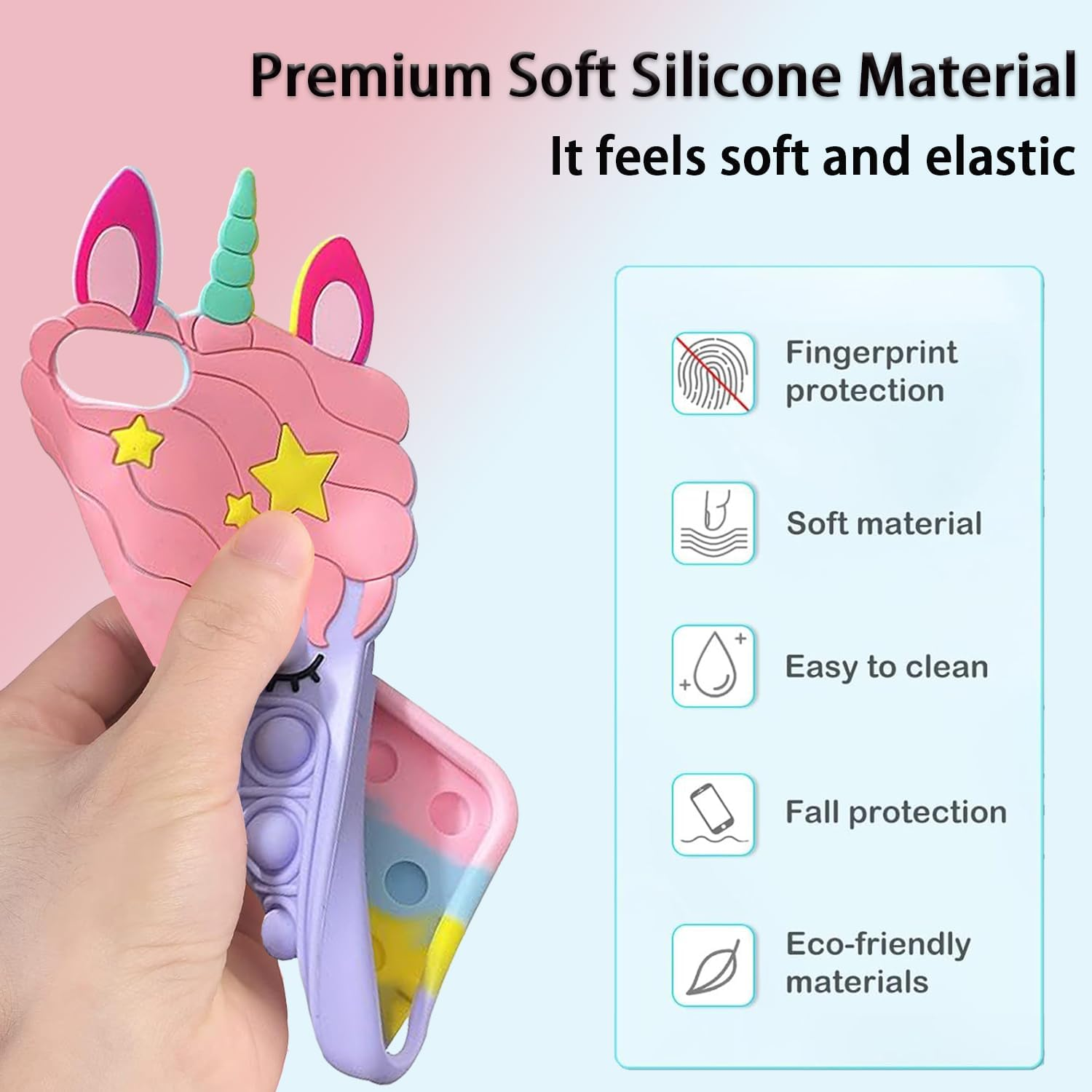 Aspack Pop Bubbles Case for Iphone 12/12 Pro, Cute Lovely Cartoon Unicorn Rainbow Pop Shockproof Silicone Soft Phone Case for Apple Iphone 12/12 Pro 6.1 Inch image number 3