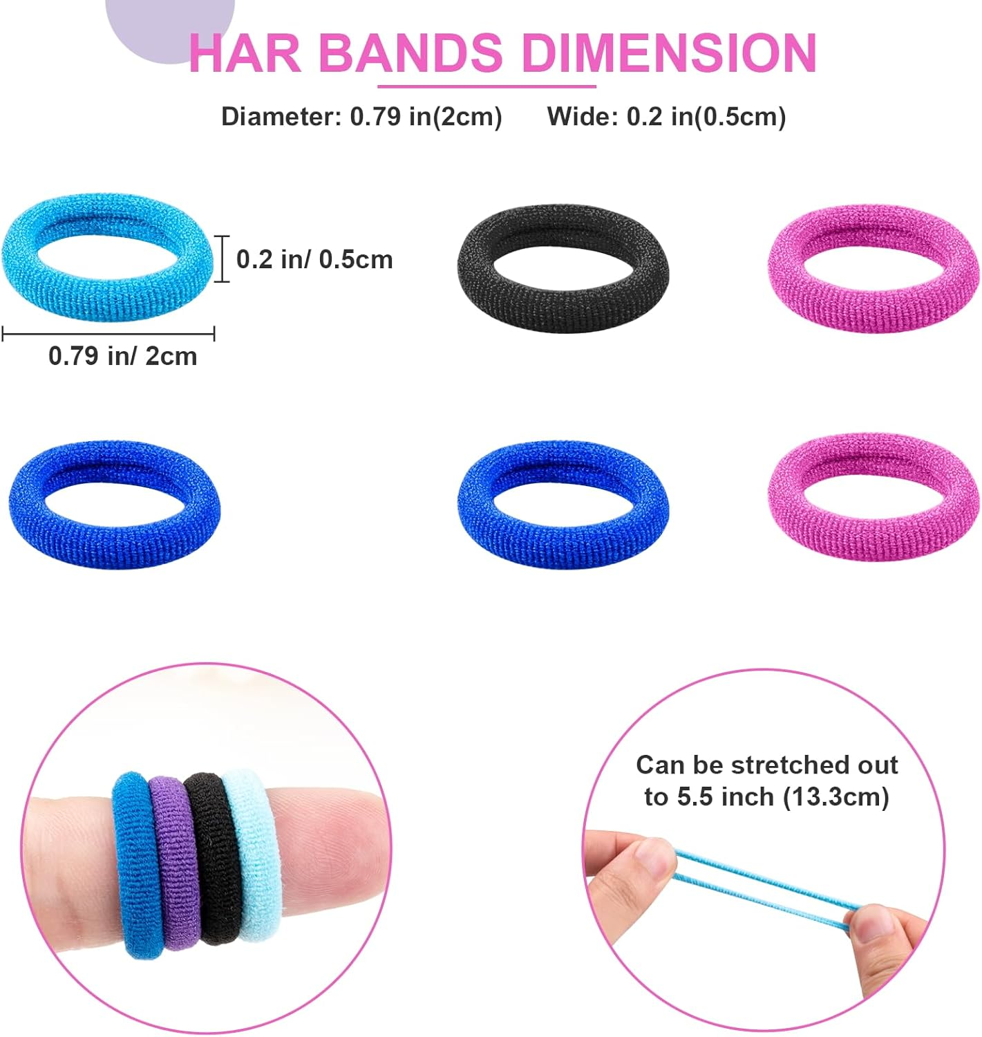 400 PCS Baby Hair Ties &ndash; No Damage Elastic Ponytail Holders, Soft Seamless Multicolor Hair Bands for Toddlers and Girls, Baby Hair Accessories (Mixed Blue) image number 3