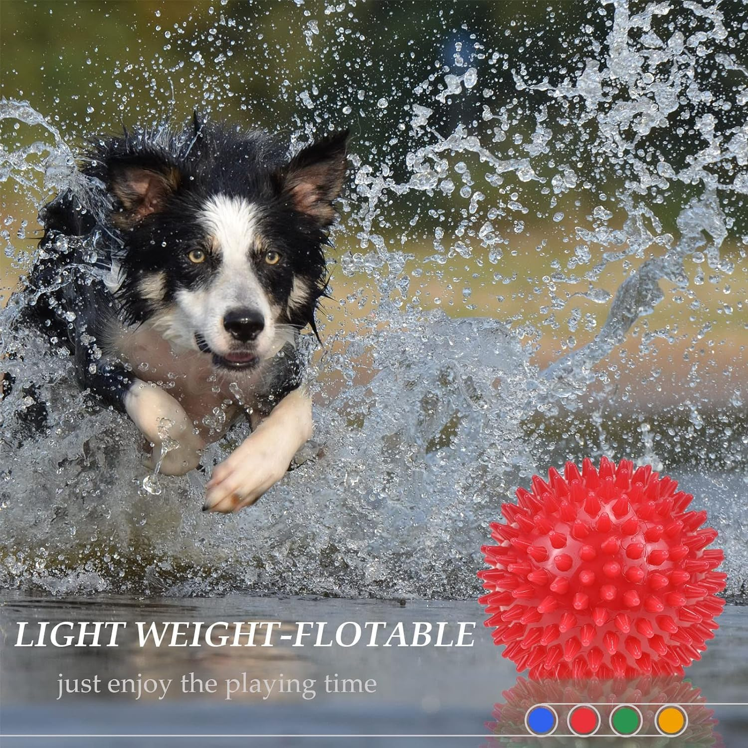 4 Pack Squeaky Dog Toy Balls for Medium Large Dogs, 3.5&rdquo;Dog Chew Toys for Teething Spiky Dog Balls for Aggressive Chewers Durable Dog Toys for Teeth Cleaning and Training (4 Colors-9Cm) image number 3