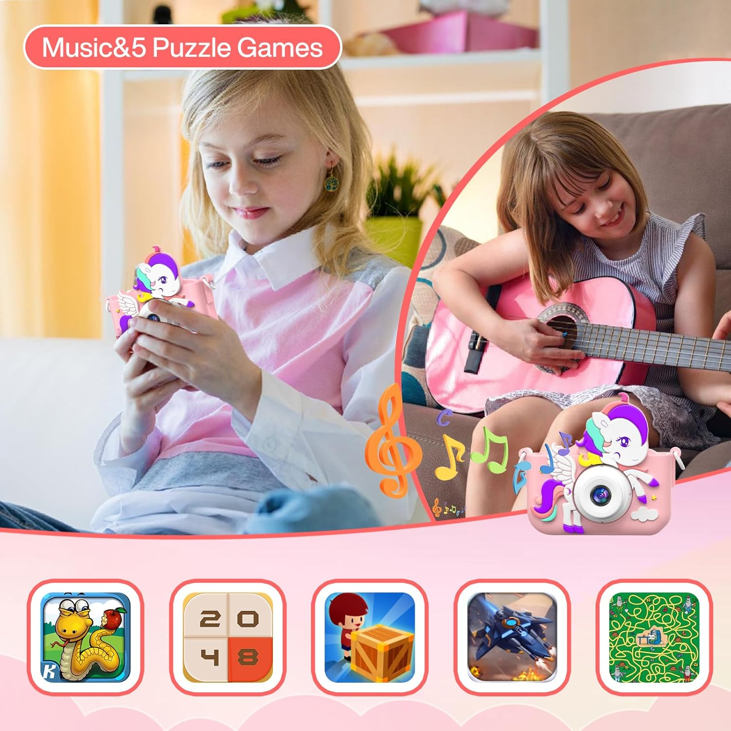 Musclez Kids Camera, Toys for 3-12 Years Old Girls Boys Children, Portable Digital Video Camera with Silicone Cover 32GB TF Card, Birthday Gifts Christmas New Year Gifts Selfie Camera for Kids