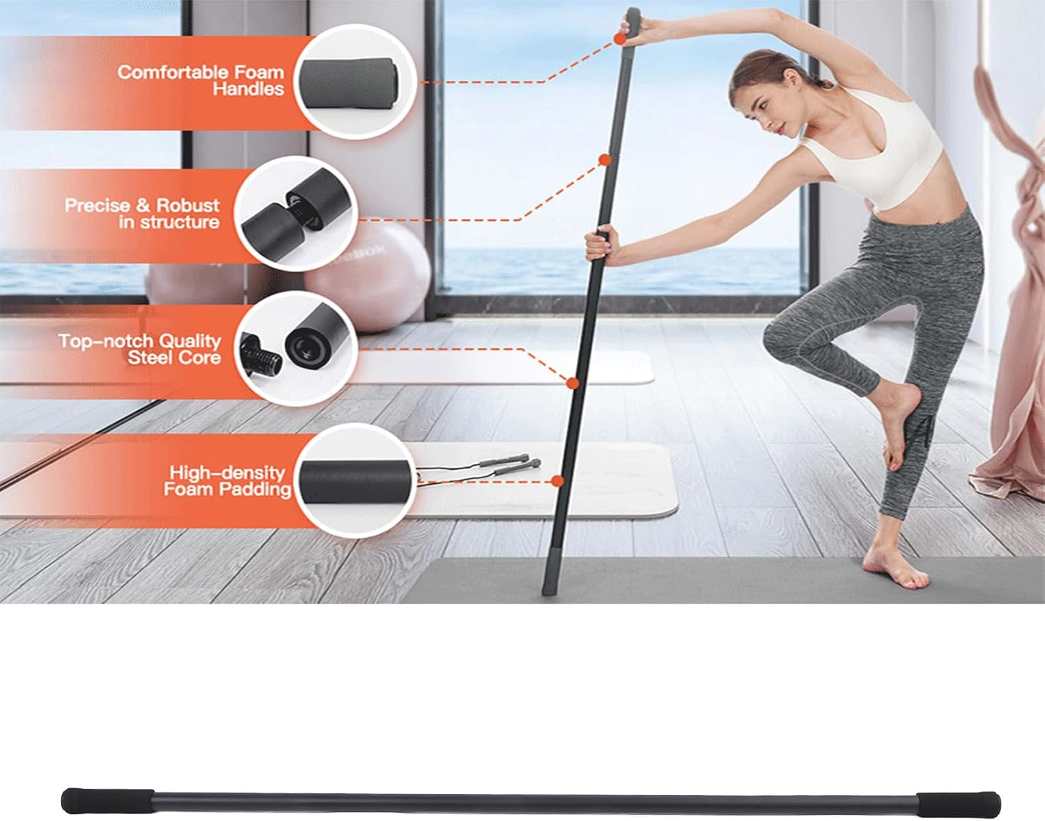 Yoga Stick Sturdy Steel, Adjustable Stretching Stick for Mobility Flexibility and Balance, Versatile Exercise Sticking with Foam Handles for Fitness, Rehabilitation, and Posture image number 5
