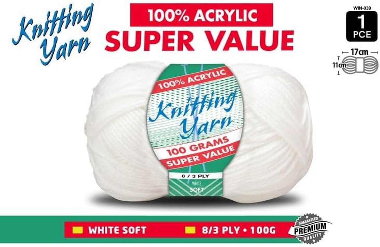 Yatsal 100% Acrylic 8-Ply Knitting Yarn 100 G, White image number 1