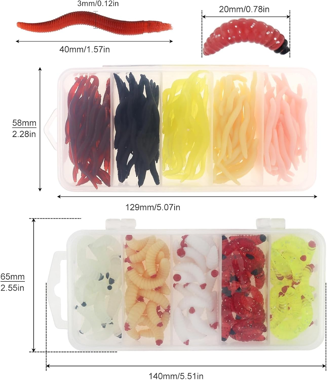 Origlam 250Pcs Soft Plastic Fishing Lures Worms Lure, Plastic Fishing Worms Fake Maggots Fake Worms Baits, Worm Bread Soft Maggots Artificial Earthworm Fishing Accessories image number 4