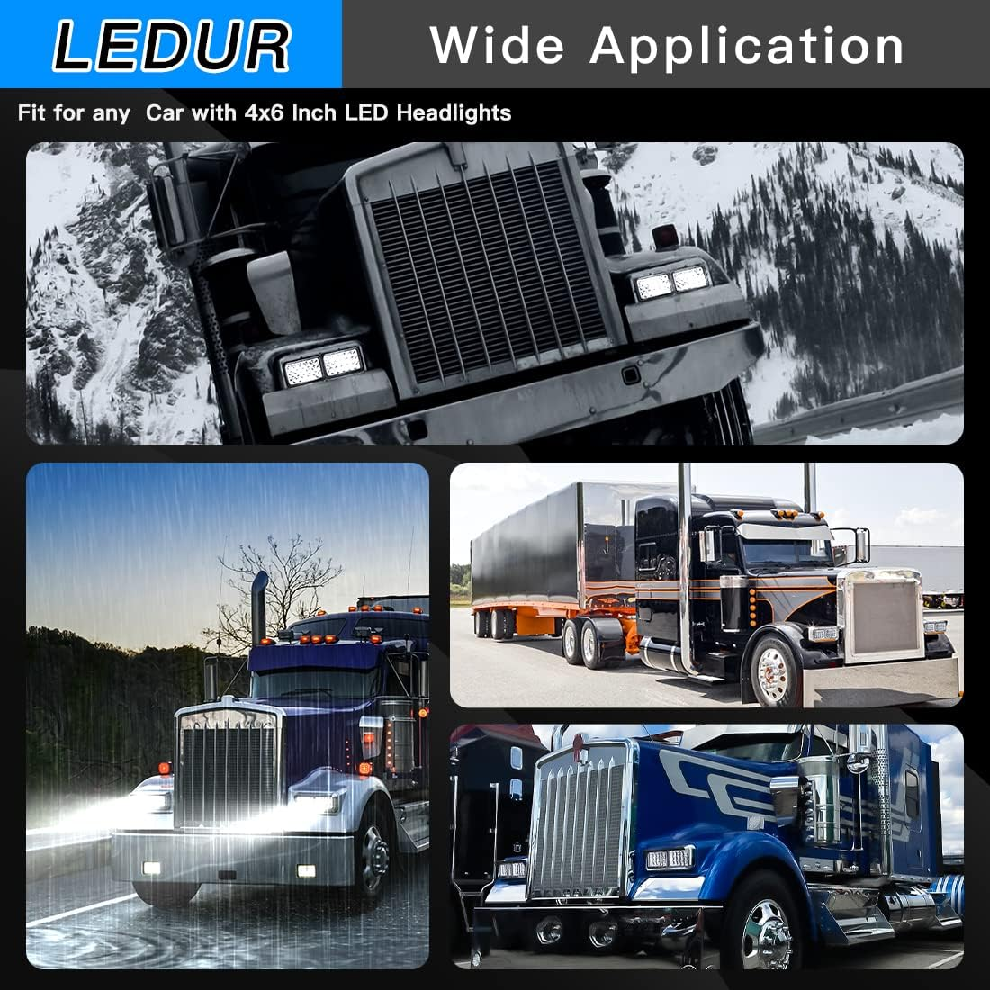 LEDUR 4X6 LED Headlight Dot Approved Hi/Lo Sealed Beam Replacement H4651 H4652 H4656 H4666 H6545 Compatible with Peterbilt Kenworth T600 W900 T800 Truck Peterbilt 379 S10 RV Freightliner image number 4