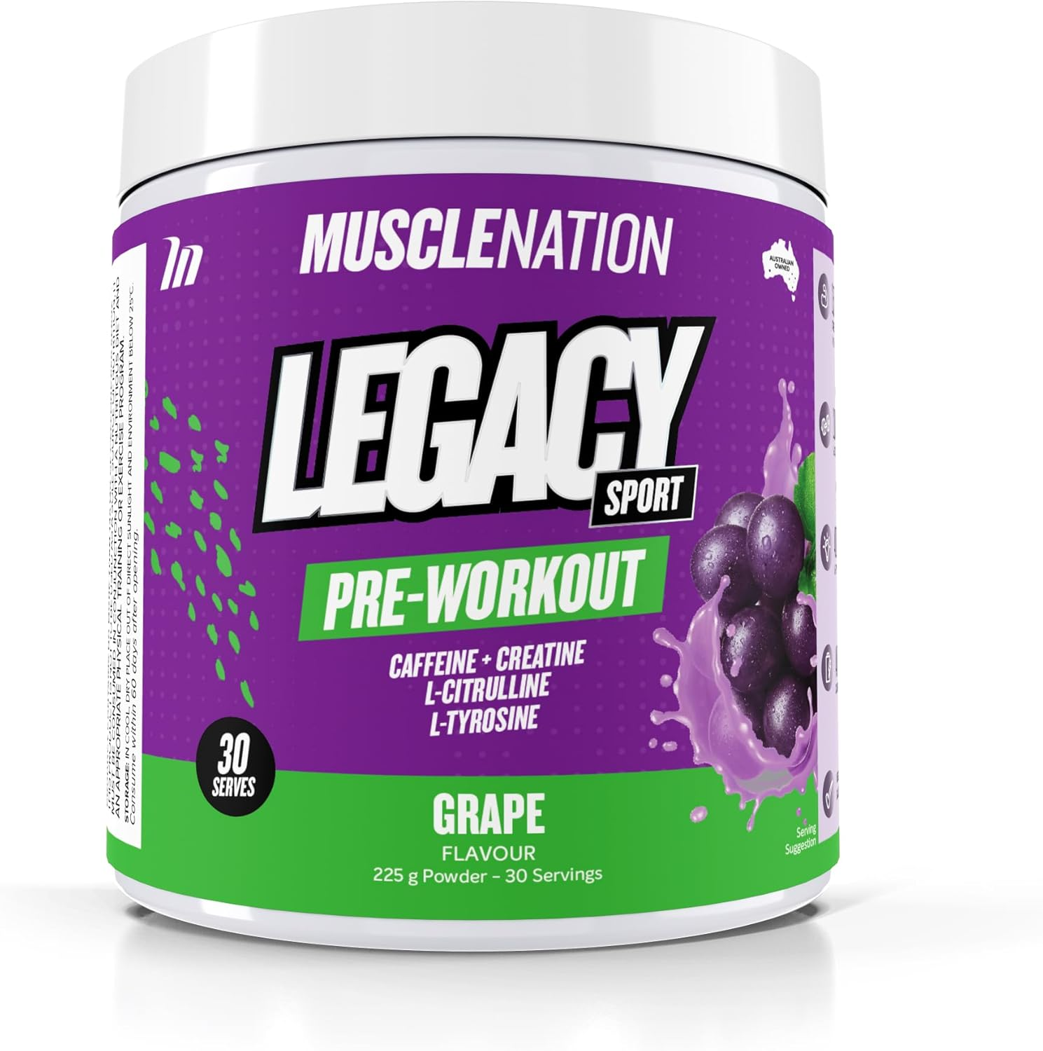 Muscle Nation Pre-Workout Grape Legacy Sport 225G (30 Serves) image number 2